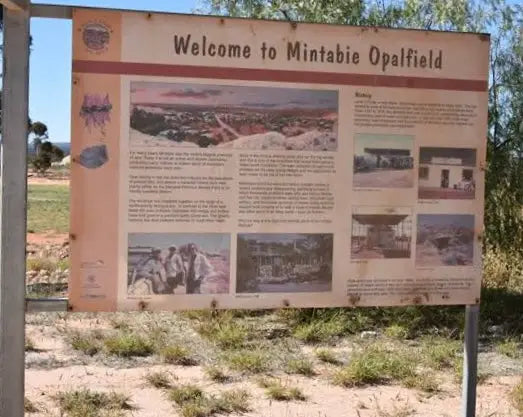 Informational sign about Mintabie Opalfield in an article on Famous Australian Mintabie Opals