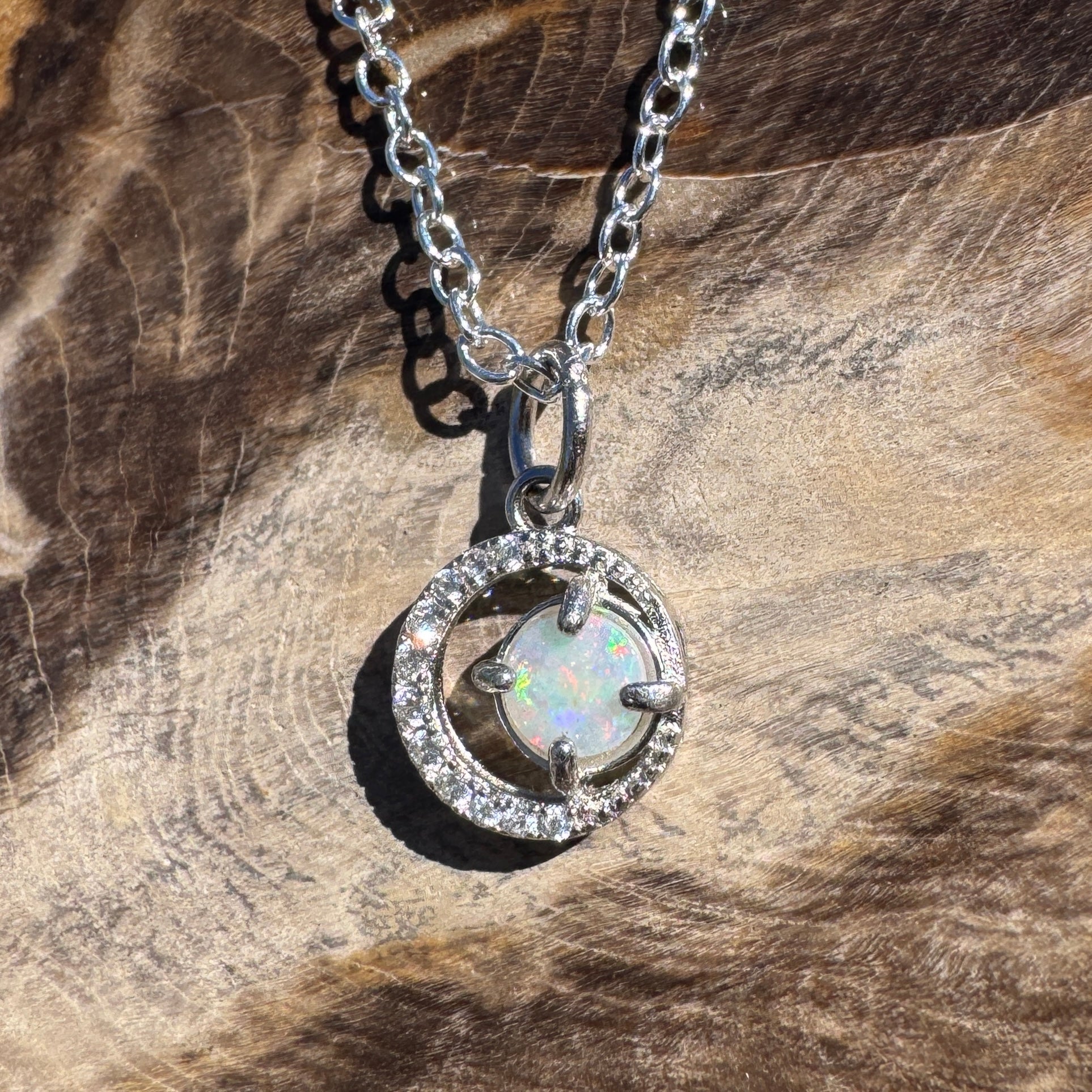 0.2ct Coober Pedy Opal Pendant Necklace ~ 'Cradle Mountain Spark' | 925 Sterling Silver | Solid Australian Opal