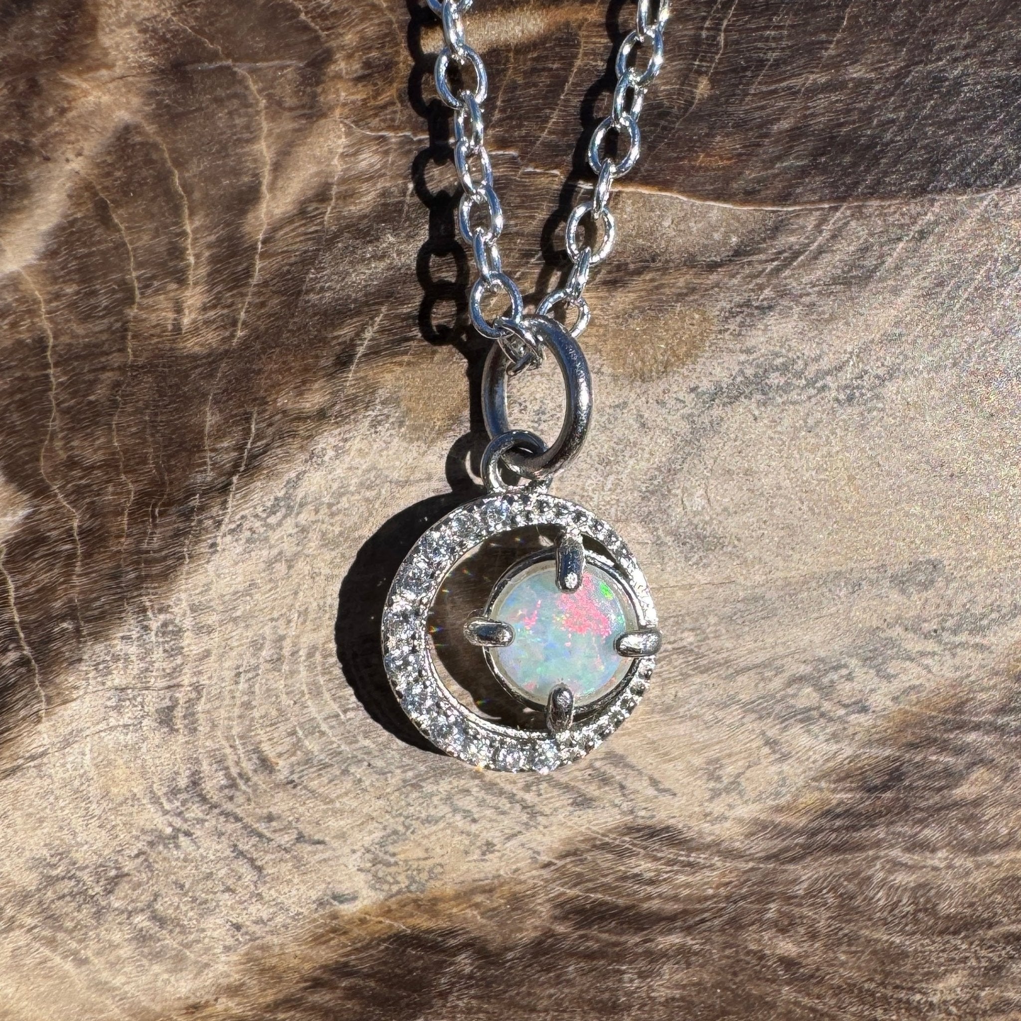 0.2ct Coober Pedy Opal Pendant Necklace ~ 'Kakadu Spark' | 925 Sterling Silver | Solid Australian Opal