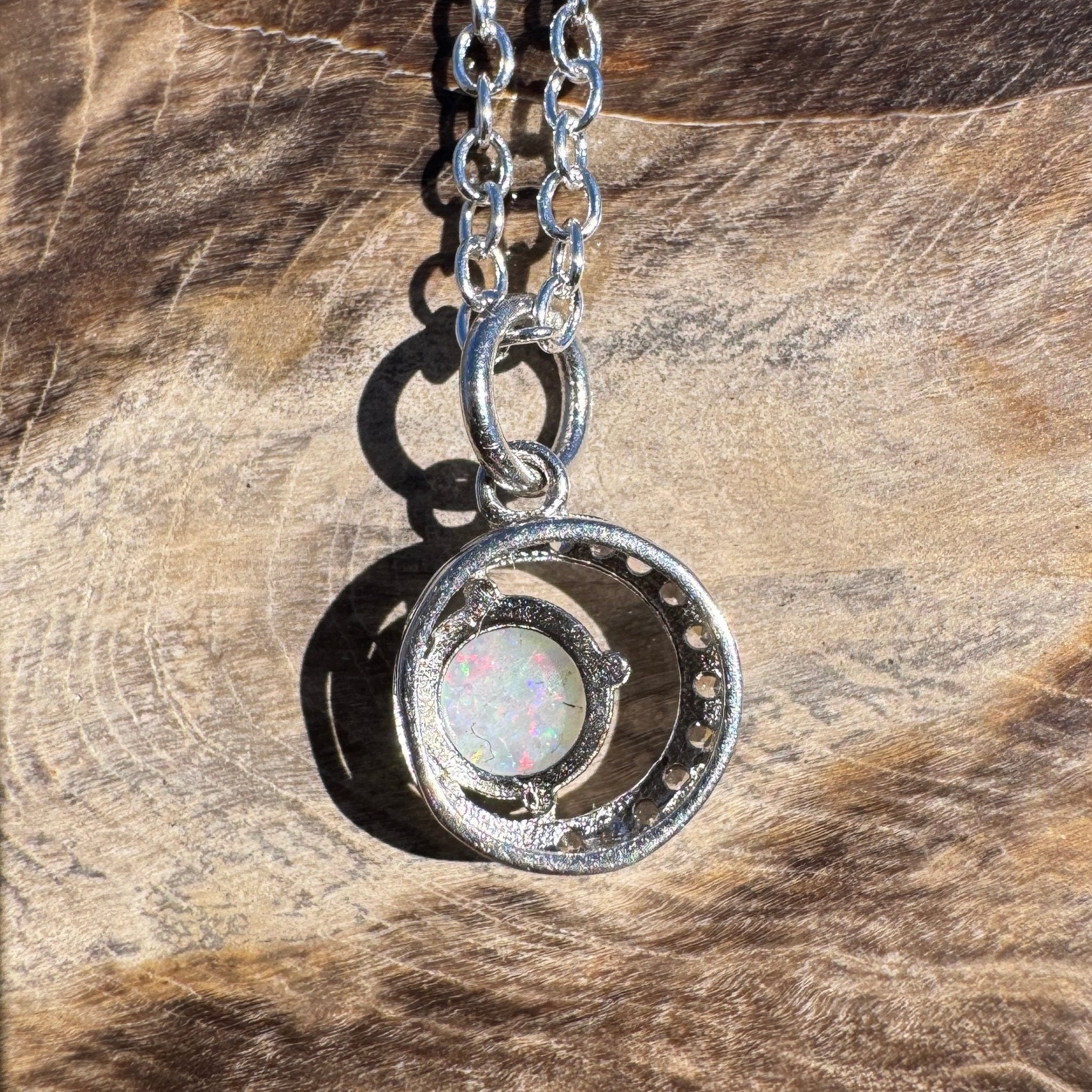 0.2ct Coober Pedy Opal Pendant Necklace ~ 'Kakadu Spark' | 925 Sterling Silver | Solid Australian Opal