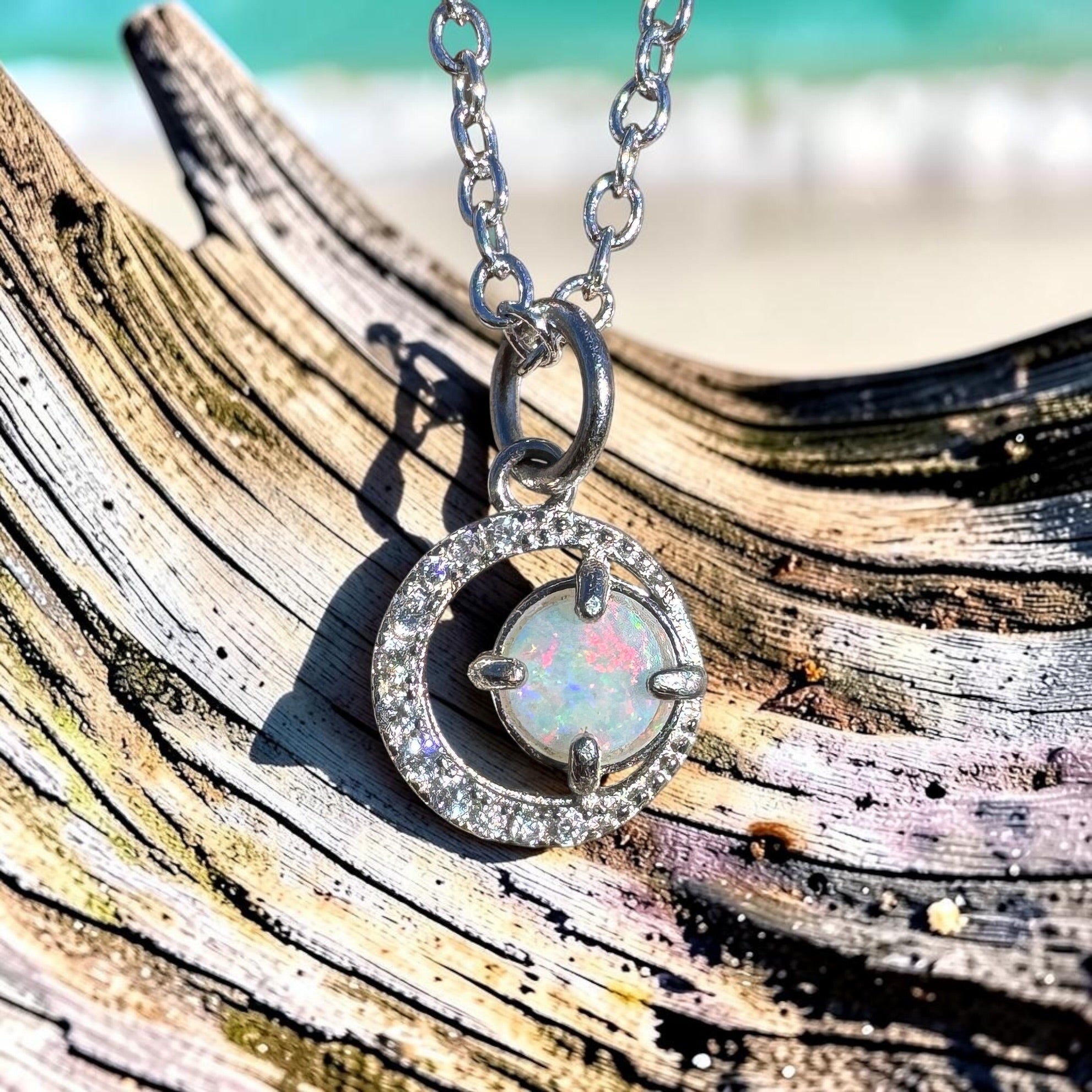0.2ct Coober Pedy Opal Pendant Necklace ~ 'Kakadu Spark' | 925 Sterling Silver | Solid Australian Opal