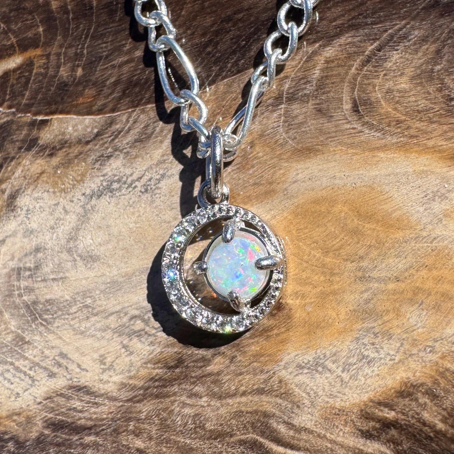 0.2ct Coober Pedy Opal Pendant Necklace ~ 'Kosciuszko Spark' | 925 Sterling Silver | Solid Australian Opal