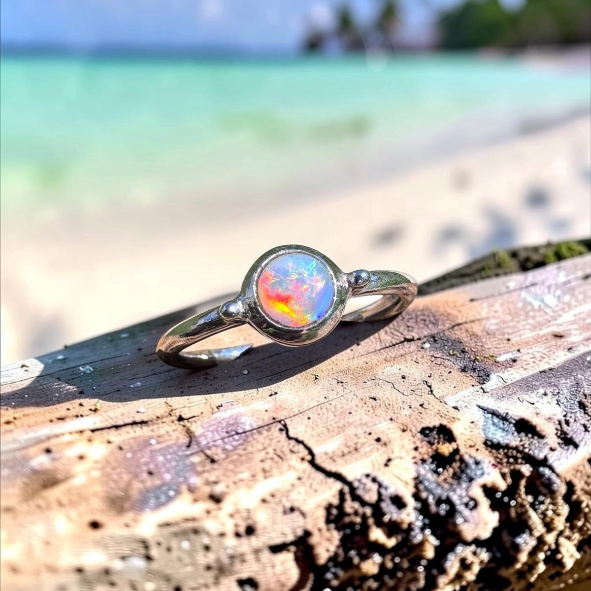 0.2ct Coober Pedy Opal Ring ~ 'Kalbarri Sunset' | 925 Sterling Silver | Solid Australian Opal