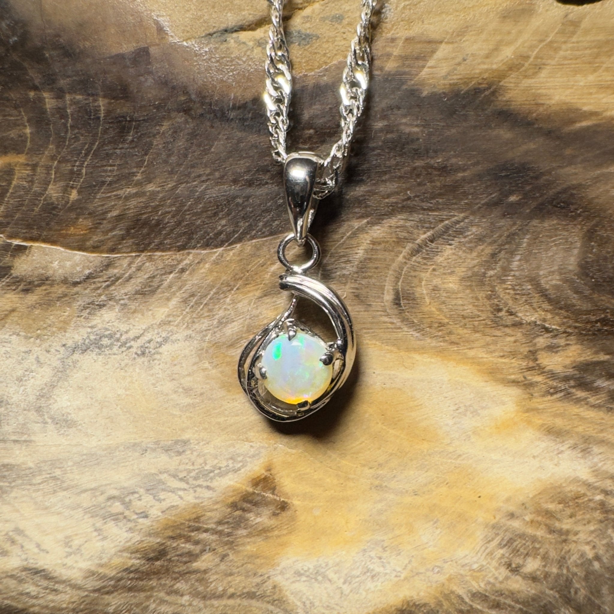 0.2ct Lightning Ridge Crystal Opal Pendant Necklace ~ 'Nullarbor Moon' | 18ct White Gold | Solid Australian Opal
