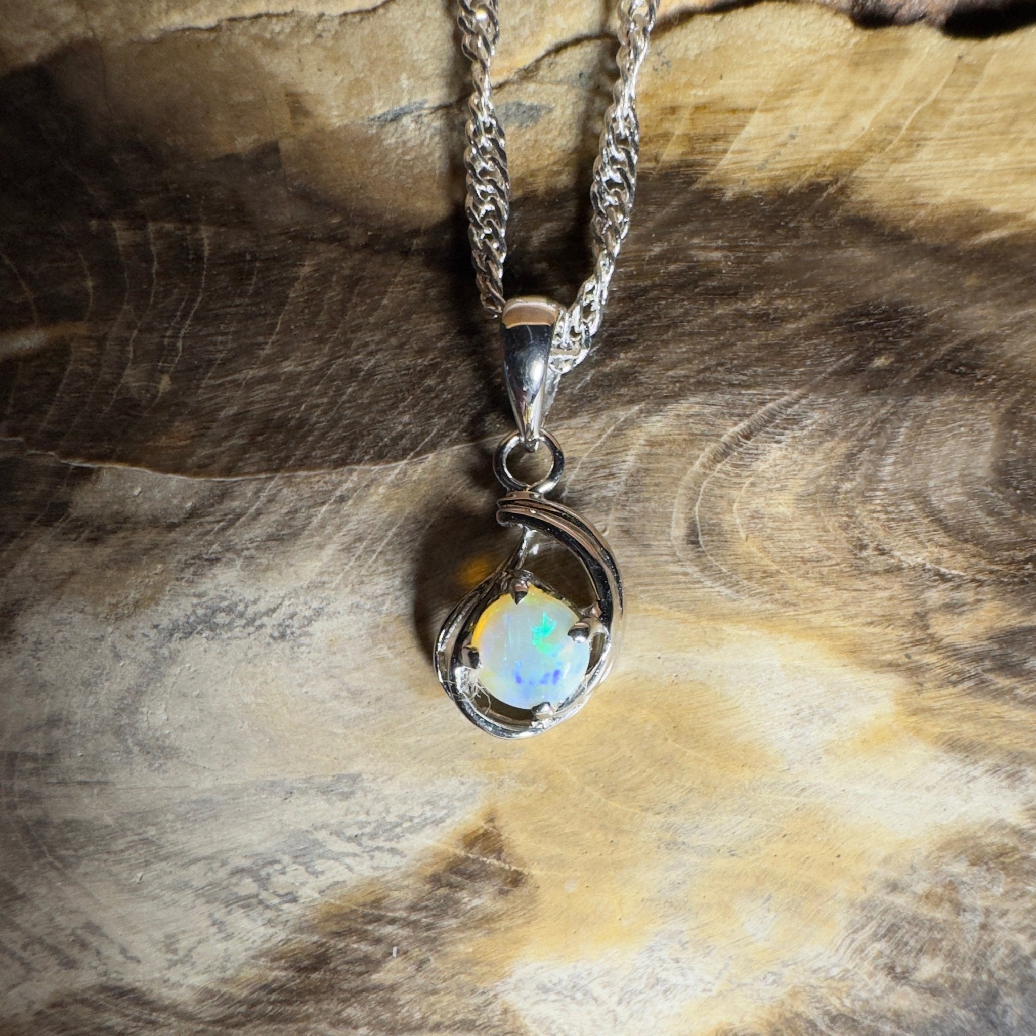 0.2ct Lightning Ridge Crystal Opal Pendant Necklace ~ 'Nullarbor Moon' | 18ct White Gold | Solid Australian Opal