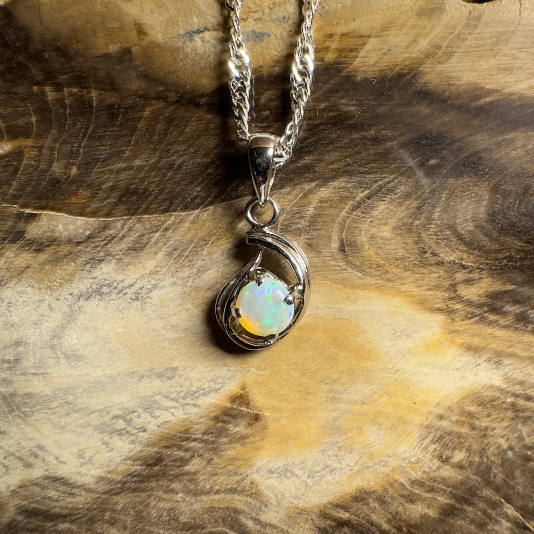 0.2ct Lightning Ridge Crystal Opal Pendant Necklace ~ 'Nullarbor Moon' | 18ct White Gold | Solid Australian Opal