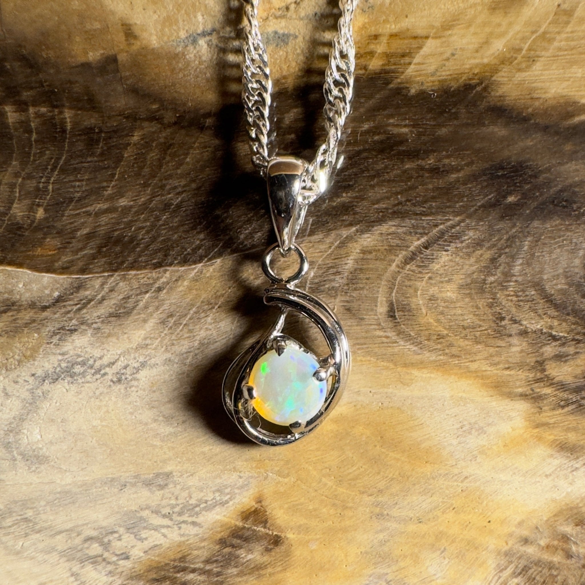 0.2ct Lightning Ridge Crystal Opal Pendant Necklace ~ 'Nullarbor Moon' | 18ct White Gold | Solid Australian Opal