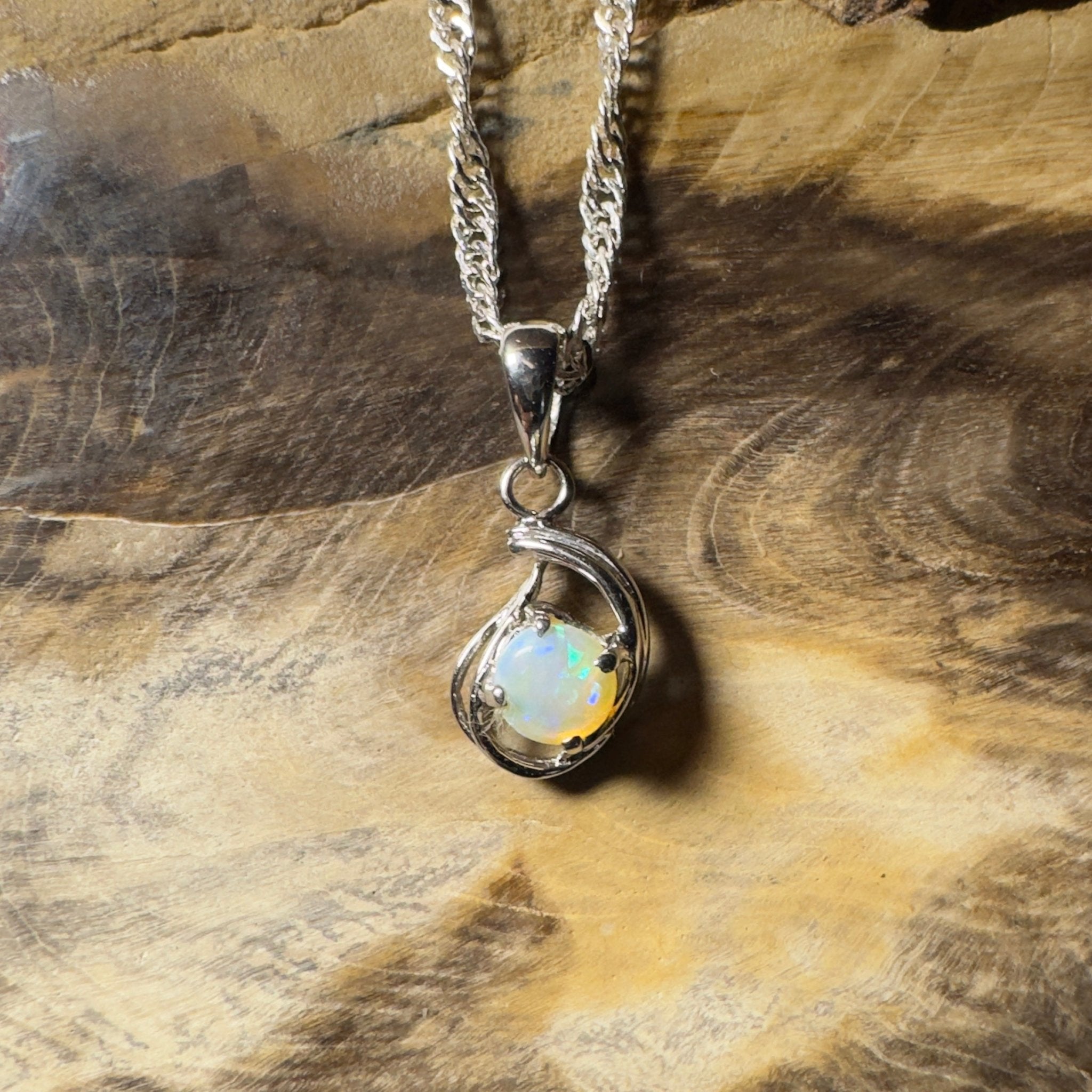 0.2ct Lightning Ridge Crystal Opal Pendant Necklace ~ 'Nullarbor Moon' | 18ct White Gold | Solid Australian Opal