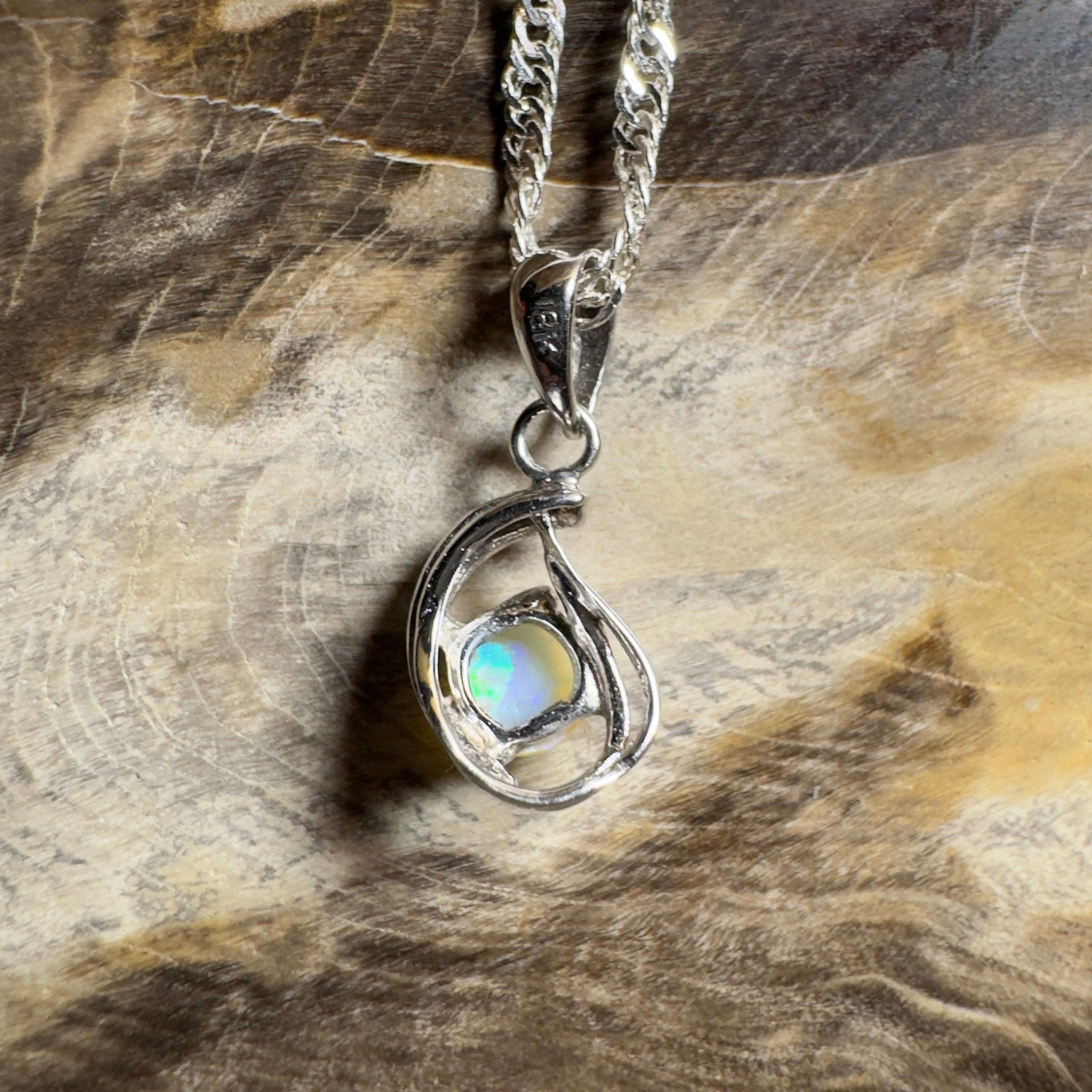 0.2ct Lightning Ridge Crystal Opal Pendant Necklace ~ 'Nullarbor Moon' | 18ct White Gold | Solid Australian Opal