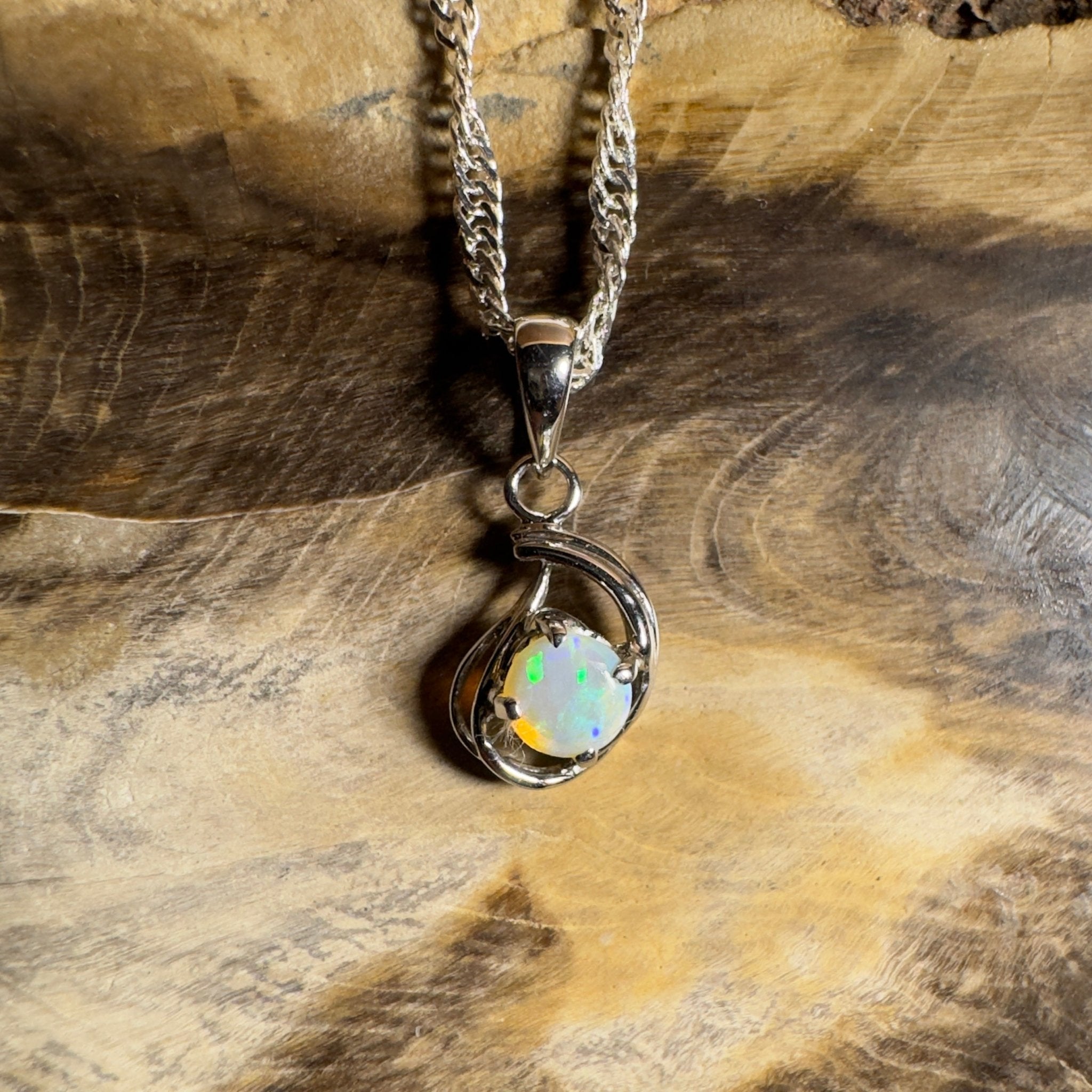 0.2ct Lightning Ridge Crystal Opal Pendant Necklace ~ 'Nullarbor Moon' | 18ct White Gold | Solid Australian Opal