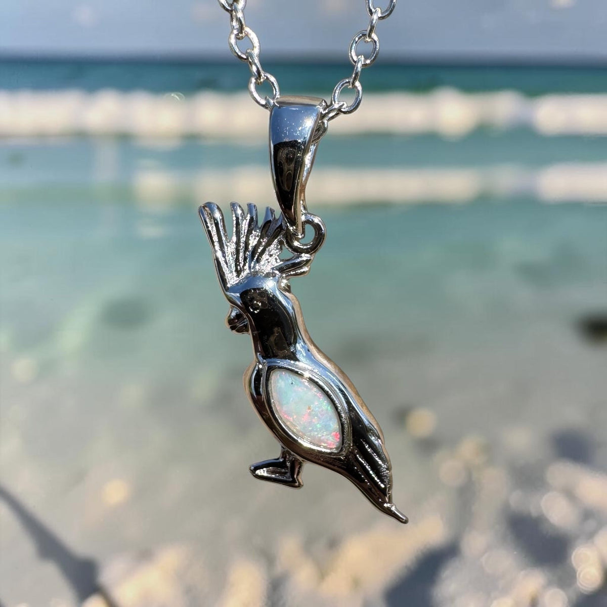 0.3ct Coober Pedy Opal Cockatoo Pendant Necklace ~ 'Cockatoo Island Glow' | 925 Sterling Silver | Solid Australian Opal