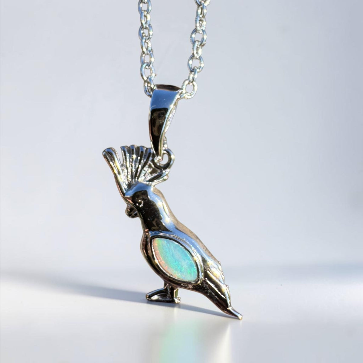 0.3ct Coober Pedy Opal Cockatoo Pendant Necklace ~ 'Mount Macedon Glow' | 925 Sterling Silver | Solid Australian Opal