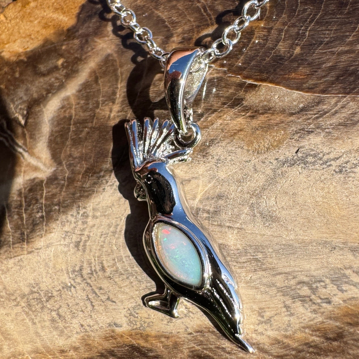 0.3ct Coober Pedy Opal Cockatoo Pendant Necklace ~ 'Mount Macedon Glow' | 925 Sterling Silver | Solid Australian Opal