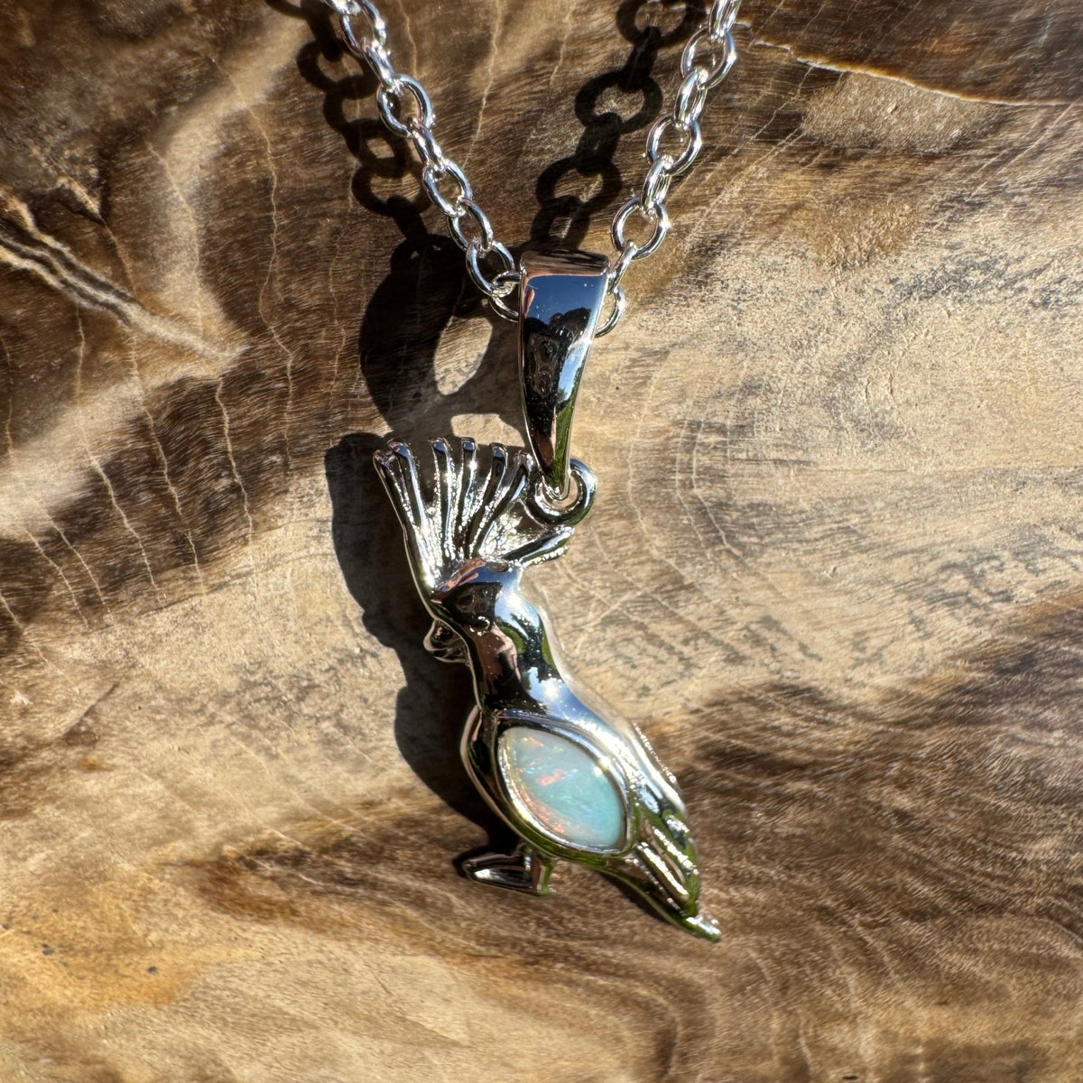 0.3ct Coober Pedy Opal Cockatoo Pendant Necklace ~ 'Mount Macedon Glow' | 925 Sterling Silver | Solid Australian Opal