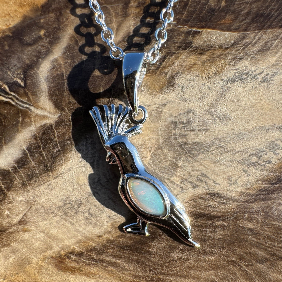 0.3ct Coober Pedy Opal Cockatoo Pendant Necklace ~ 'Mount Macedon Glow' | 925 Sterling Silver | Solid Australian Opal