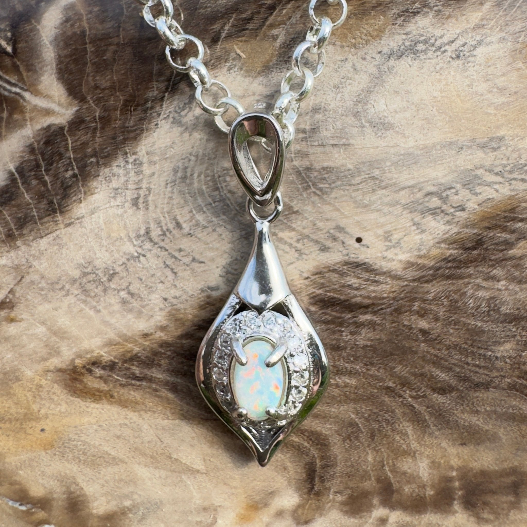 0.3ct Coober Pedy Opal Pendant Necklace ~ 'Tibooburra Wildfire' | 925 Sterling Silver | Solid Australian Opal
