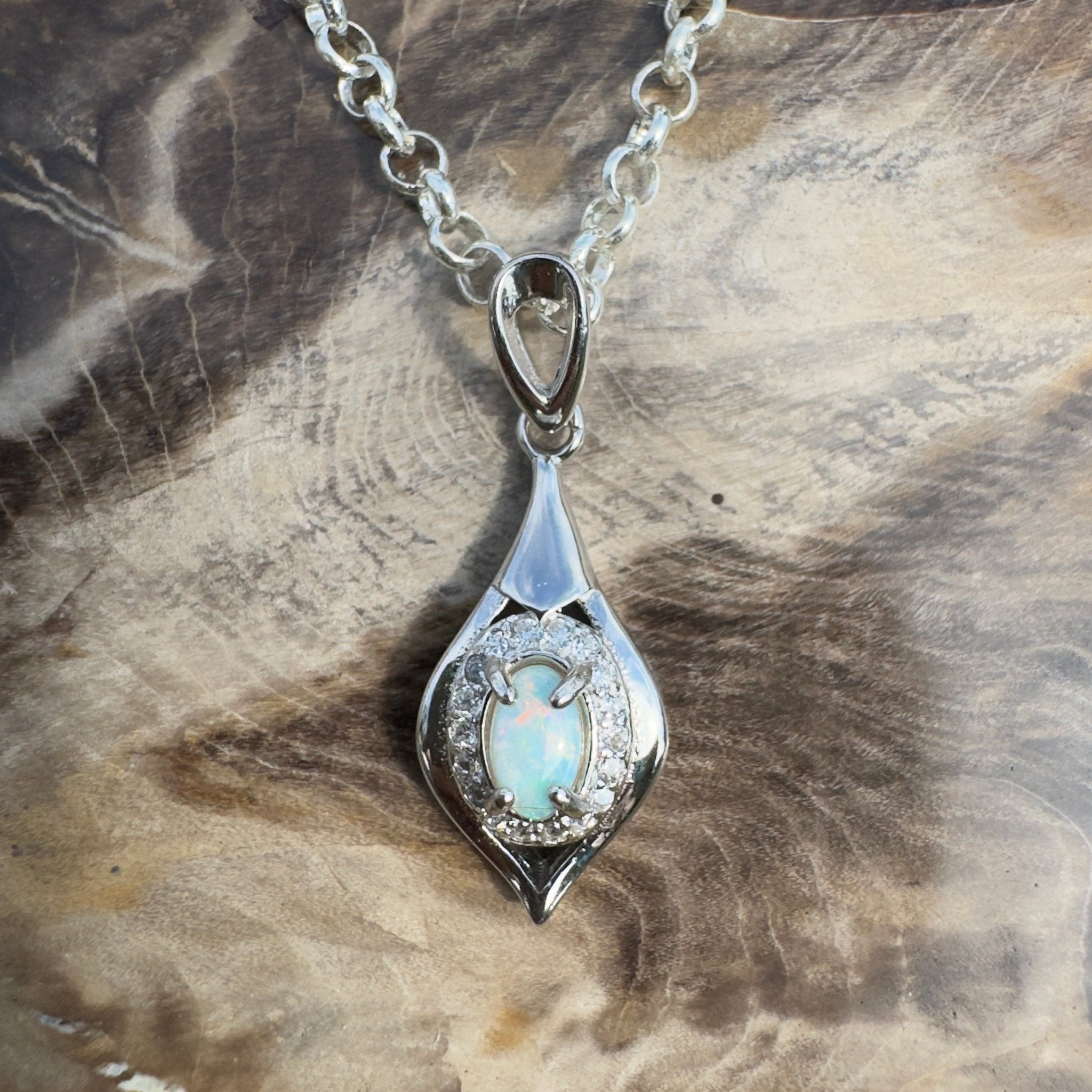 0.3ct Coober Pedy Opal Pendant Necklace ~ 'Tibooburra Wildfire' | 925 Sterling Silver | Solid Australian Opal