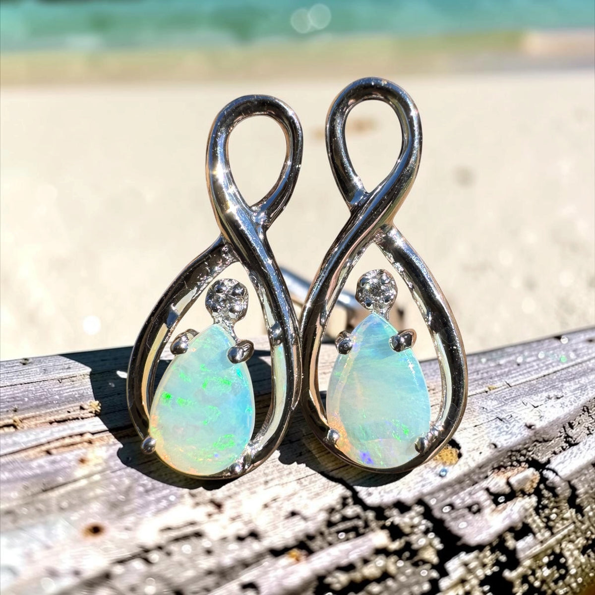 1ct Coober Pedy Opal Stud Earrings ~ 'Washpool Blue' | 925 Sterling Silver | Solid Australian Opal