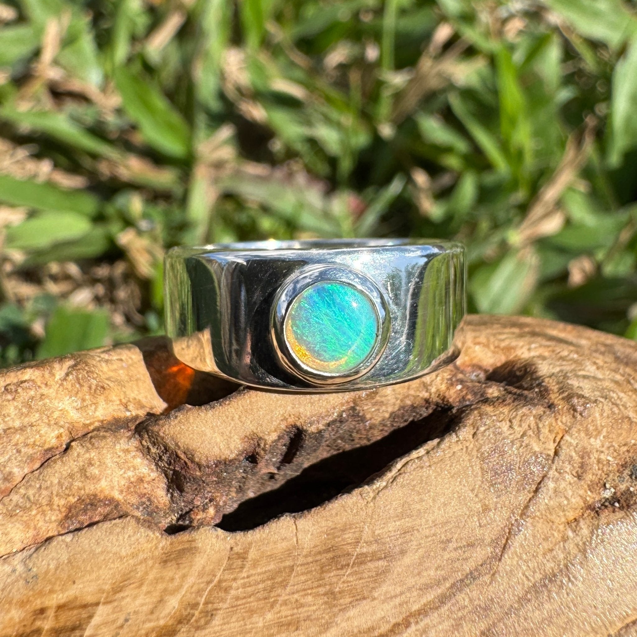 0.4ct Australian Solid Lightning Ridge Opal Silver Ring ~ 'Glenelg Glow' | 925 Sterling Silver | Solid Australian Opal