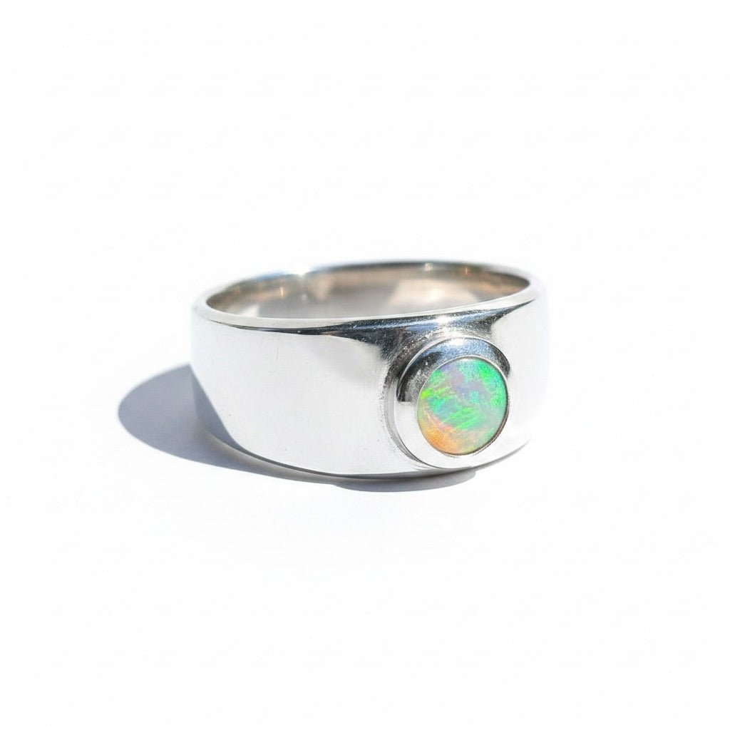 0.4ct Australian Solid Lightning Ridge Opal Silver Ring ~ 'Glenelg Glow' | 925 Sterling Silver | Solid Australian Opal