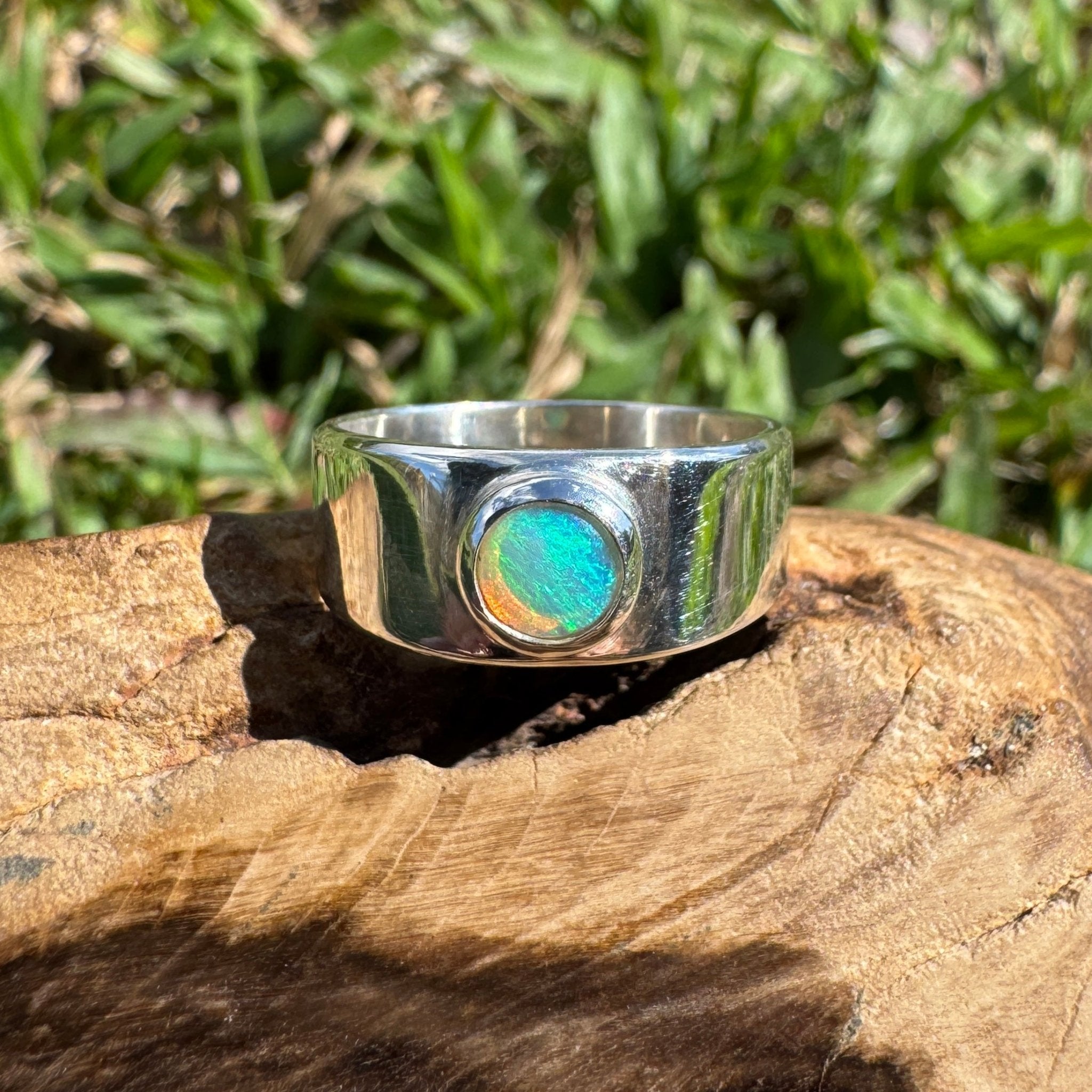 0.4ct Australian Solid Lightning Ridge Opal Silver Ring ~ 'Glenelg Glow' | 925 Sterling Silver | Solid Australian Opal