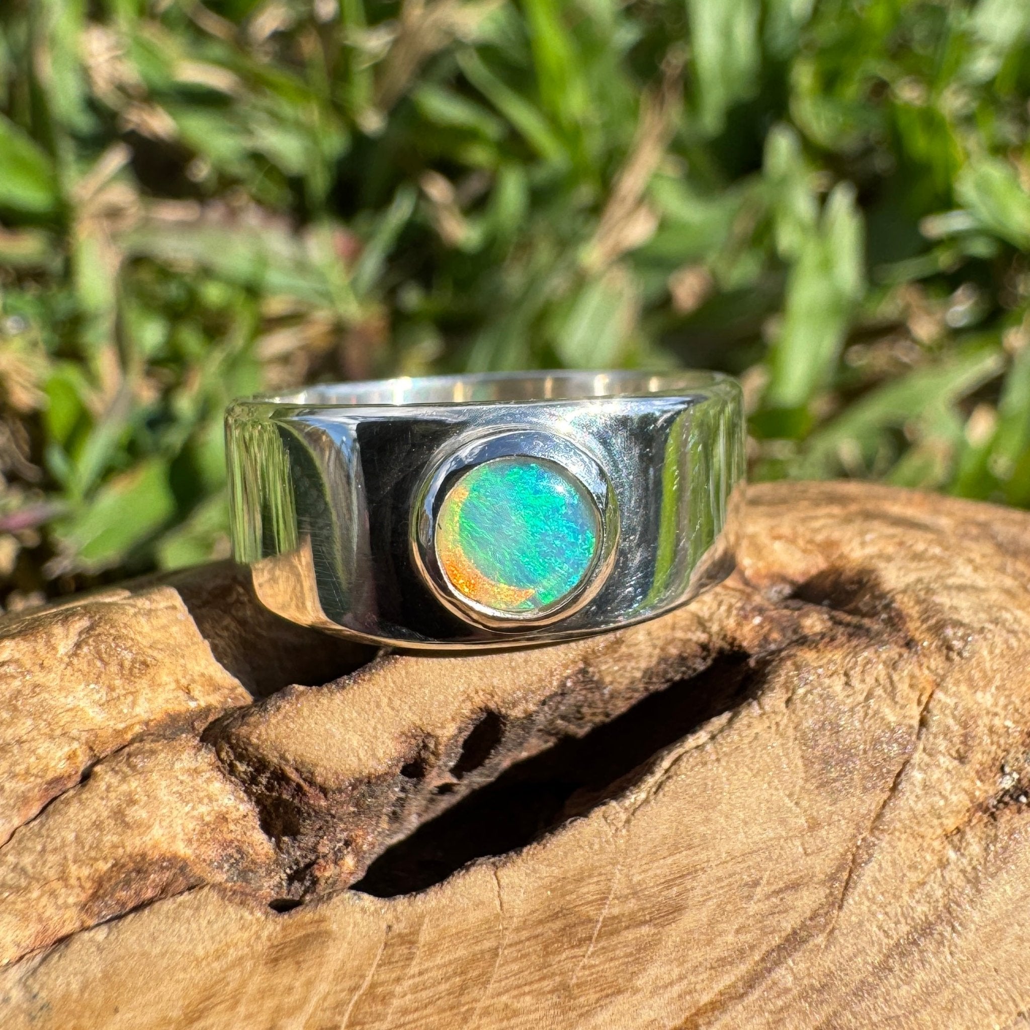 0.4ct Australian Solid Lightning Ridge Opal Silver Ring ~ 'Glenelg Glow' | 925 Sterling Silver | Solid Australian Opal