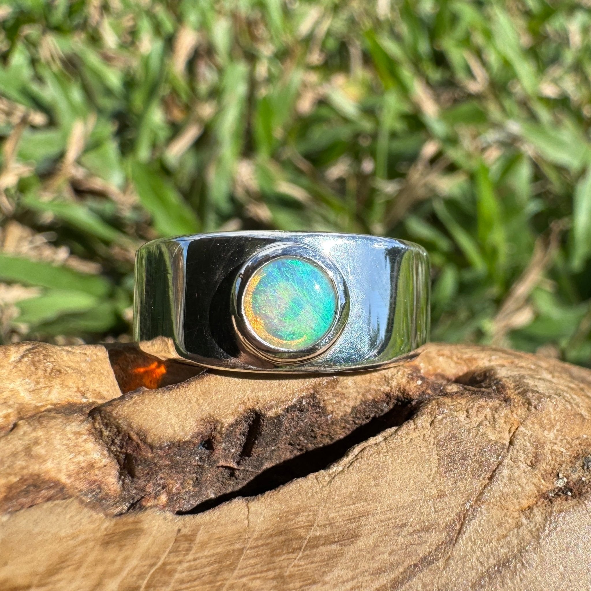 0.4ct Australian Solid Lightning Ridge Opal Silver Ring ~ 'Glenelg Glow' | 925 Sterling Silver | Solid Australian Opal