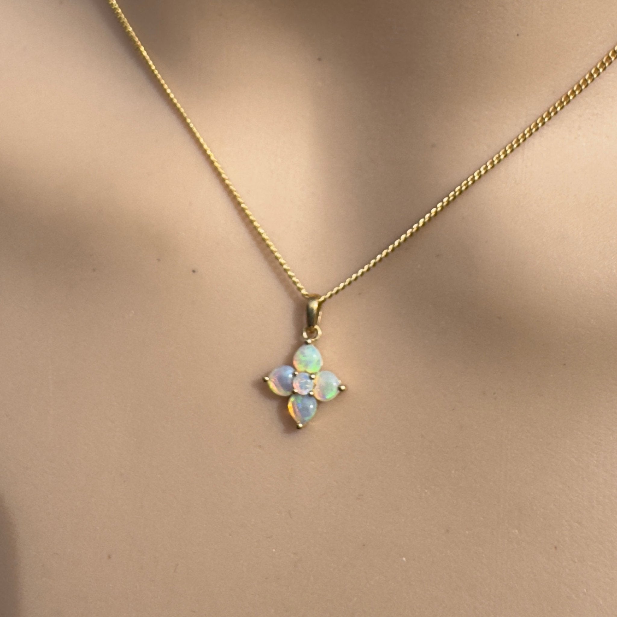 0.4ct Coober Pedy Crystal Opal Pendant Necklace ~ 'Waratah Glow' | 9ct Yellow Gold | Solid Australian Opal