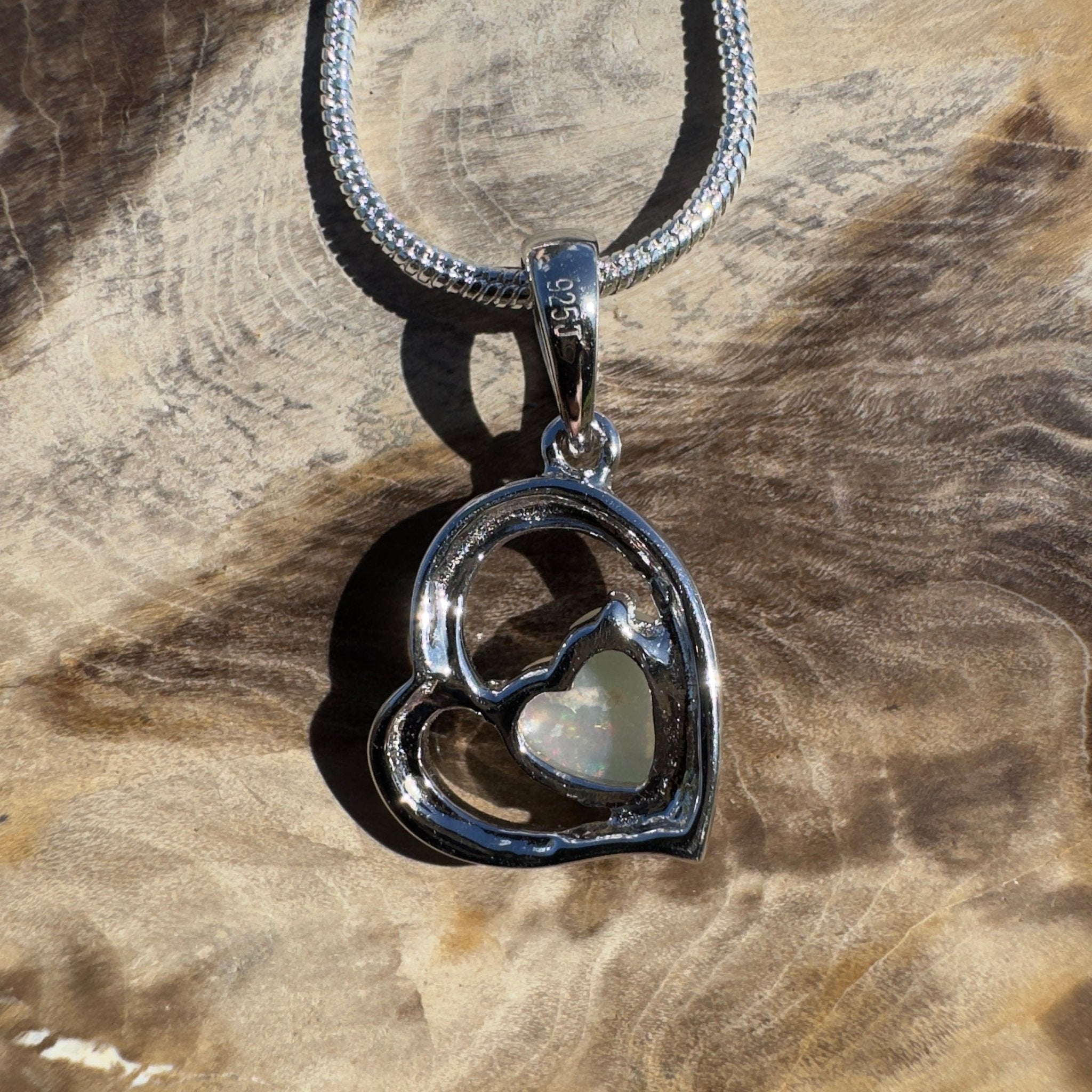 0.4ct Coober Pedy Opal Heart Pendant Necklace ~ 'Shelly Beach Heart' | 925 Sterling Silver | Solid Australian Opal