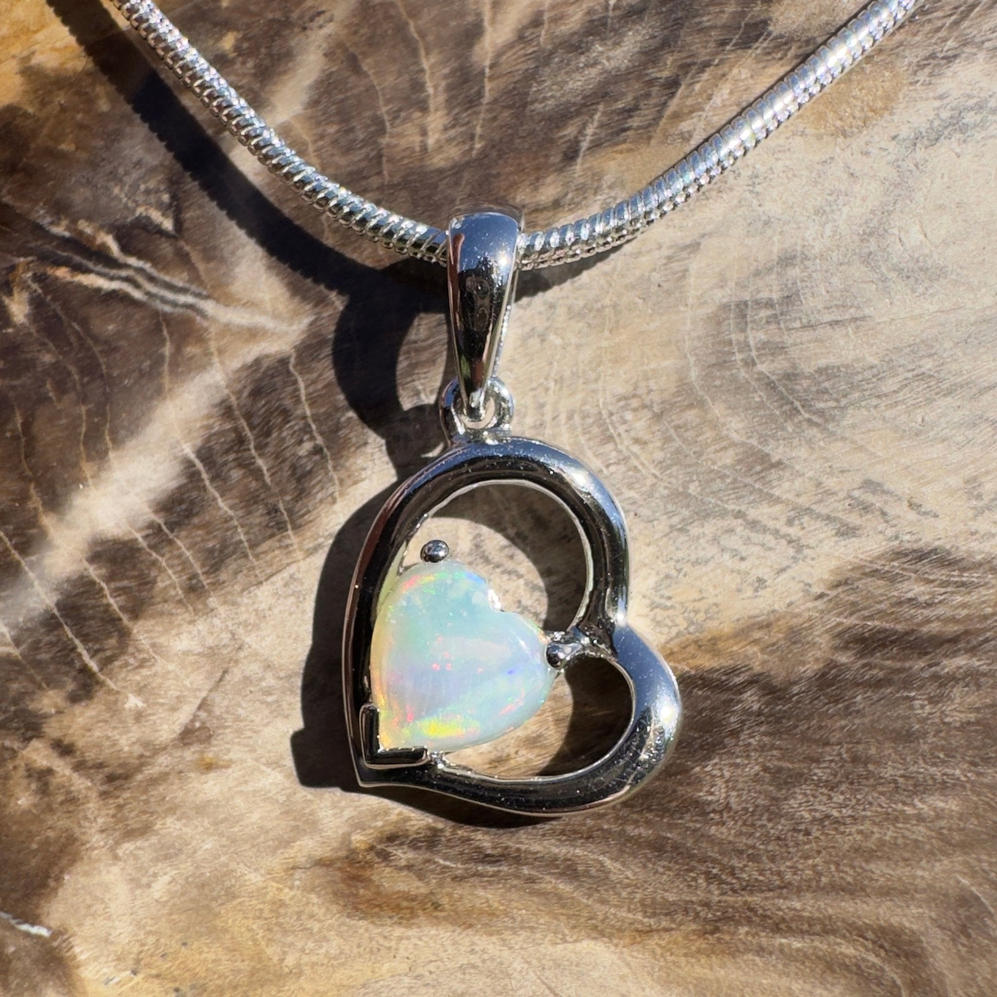 0.4ct Coober Pedy Opal Heart Pendant Necklace ~ 'Shelly Beach Heart' | 925 Sterling Silver | Solid Australian Opal