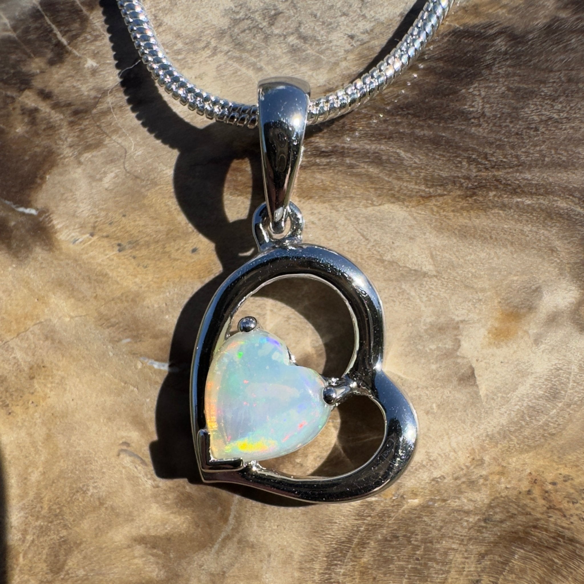 0.4ct Coober Pedy Opal Heart Pendant Necklace ~ 'Shelly Beach Heart' | 925 Sterling Silver | Solid Australian Opal