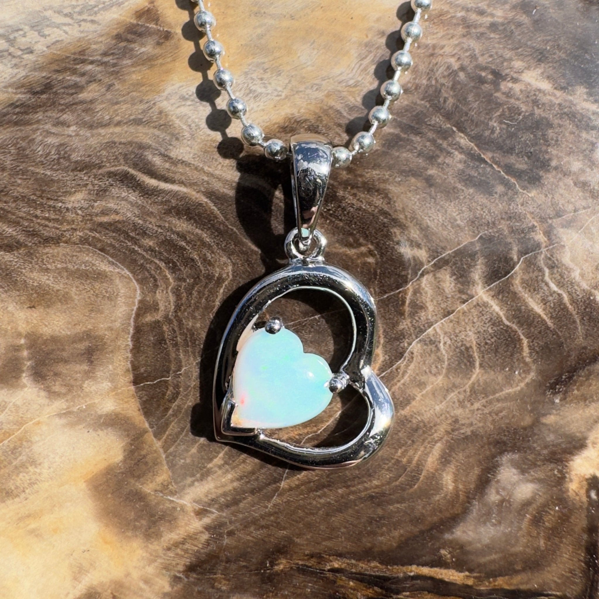 0.4ct Coober Pedy Opal Heart Pendant Necklace ~ 'Trinity Beach Heart' | 925 Sterling Silver | Solid Australian Opal