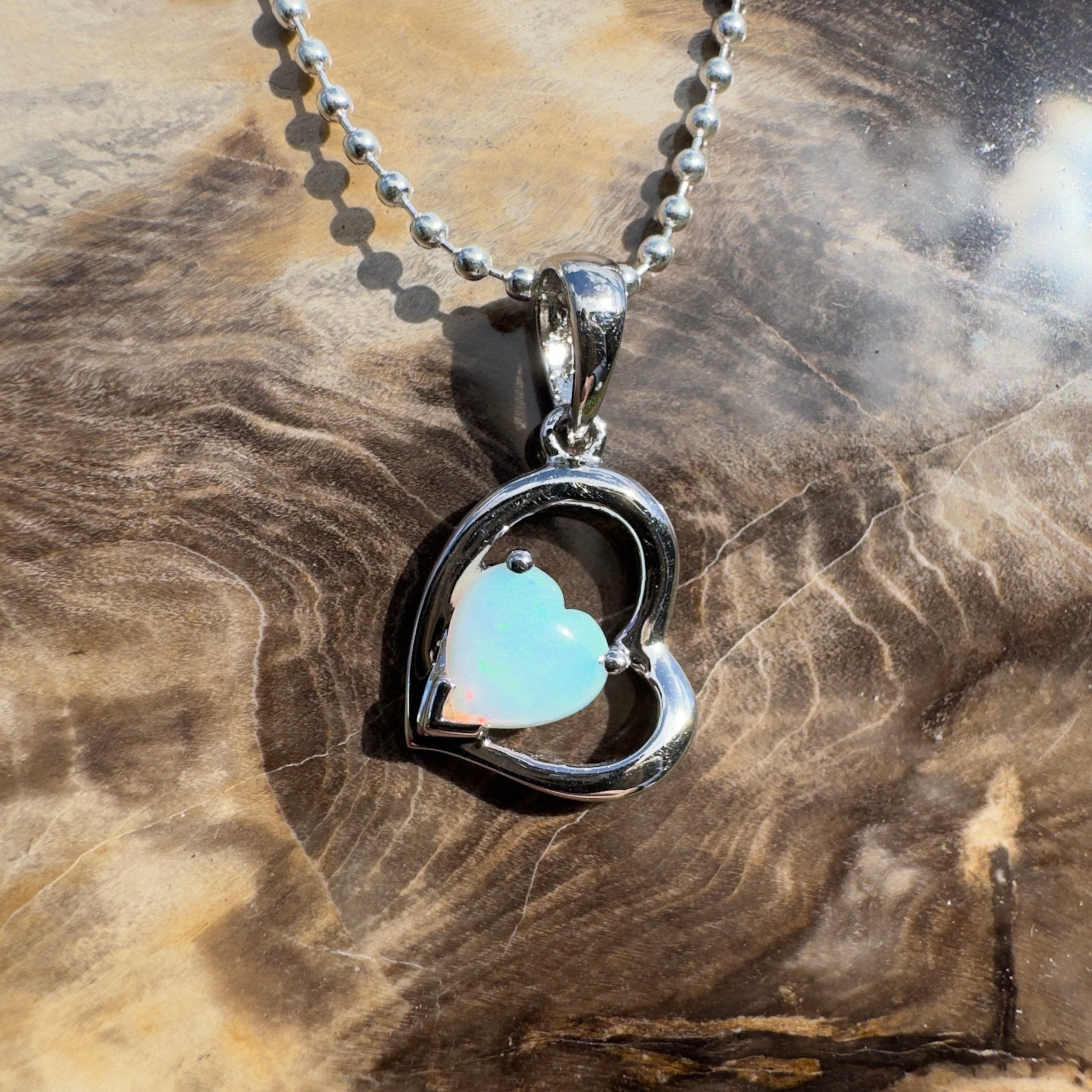 0.4ct Coober Pedy Opal Heart Pendant Necklace ~ 'Trinity Beach Heart' | 925 Sterling Silver | Solid Australian Opal