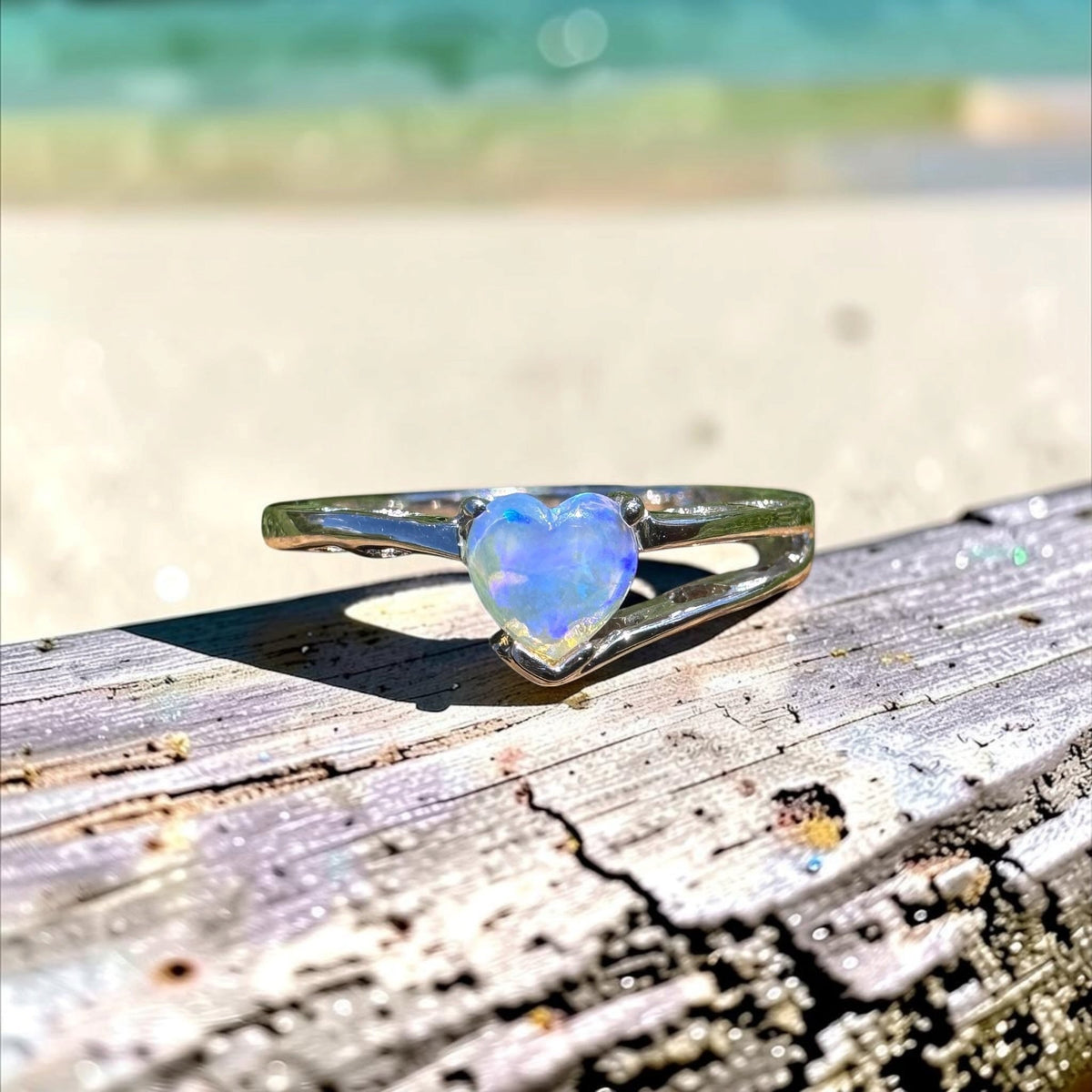 0.4ct Coober Pedy Opal Heart Ring ~ 'Willandra Heart' | 925 Sterling Silver | Solid Australian Opal