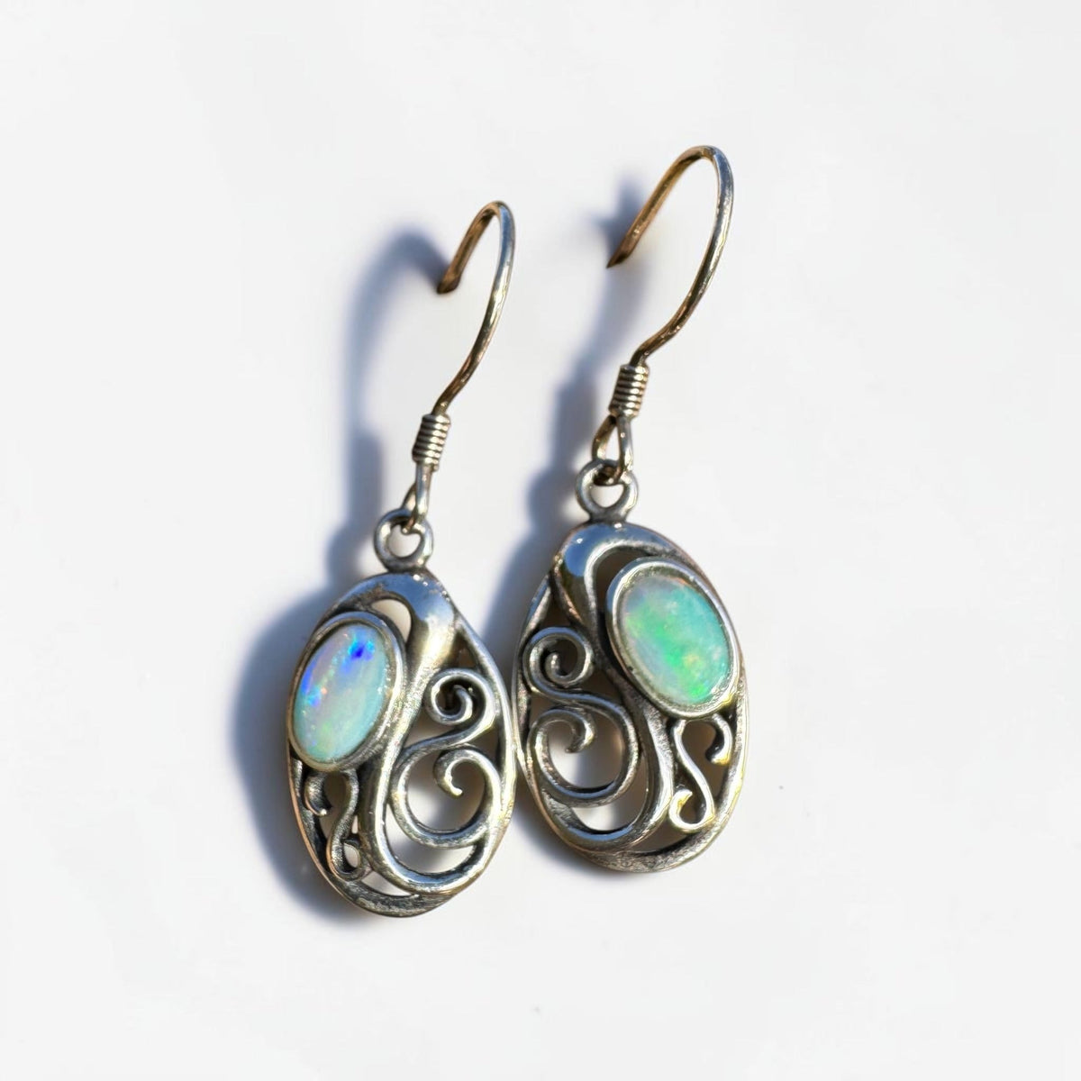 0.4ct Coober Pedy Opal Hook Earrings ~ 'Penneshaw Firelight' | 925 Sterling Silver | Solid Australian Opal