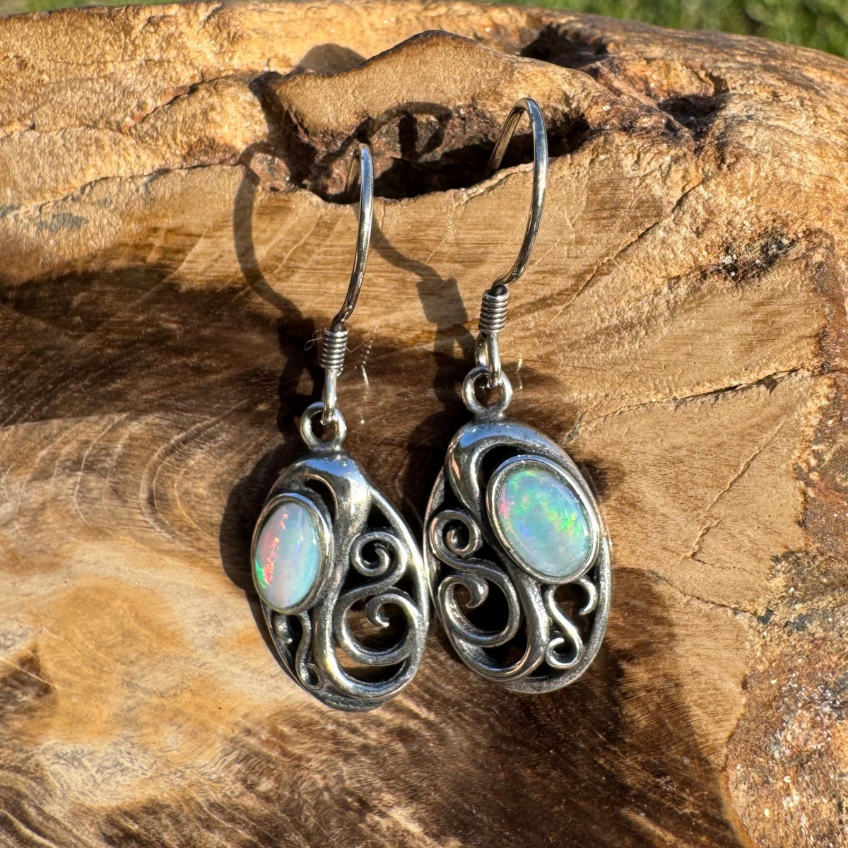 0.4ct Coober Pedy Opal Hook Earrings ~ 'Penneshaw Firelight' | 925 Sterling Silver | Solid Australian Opal