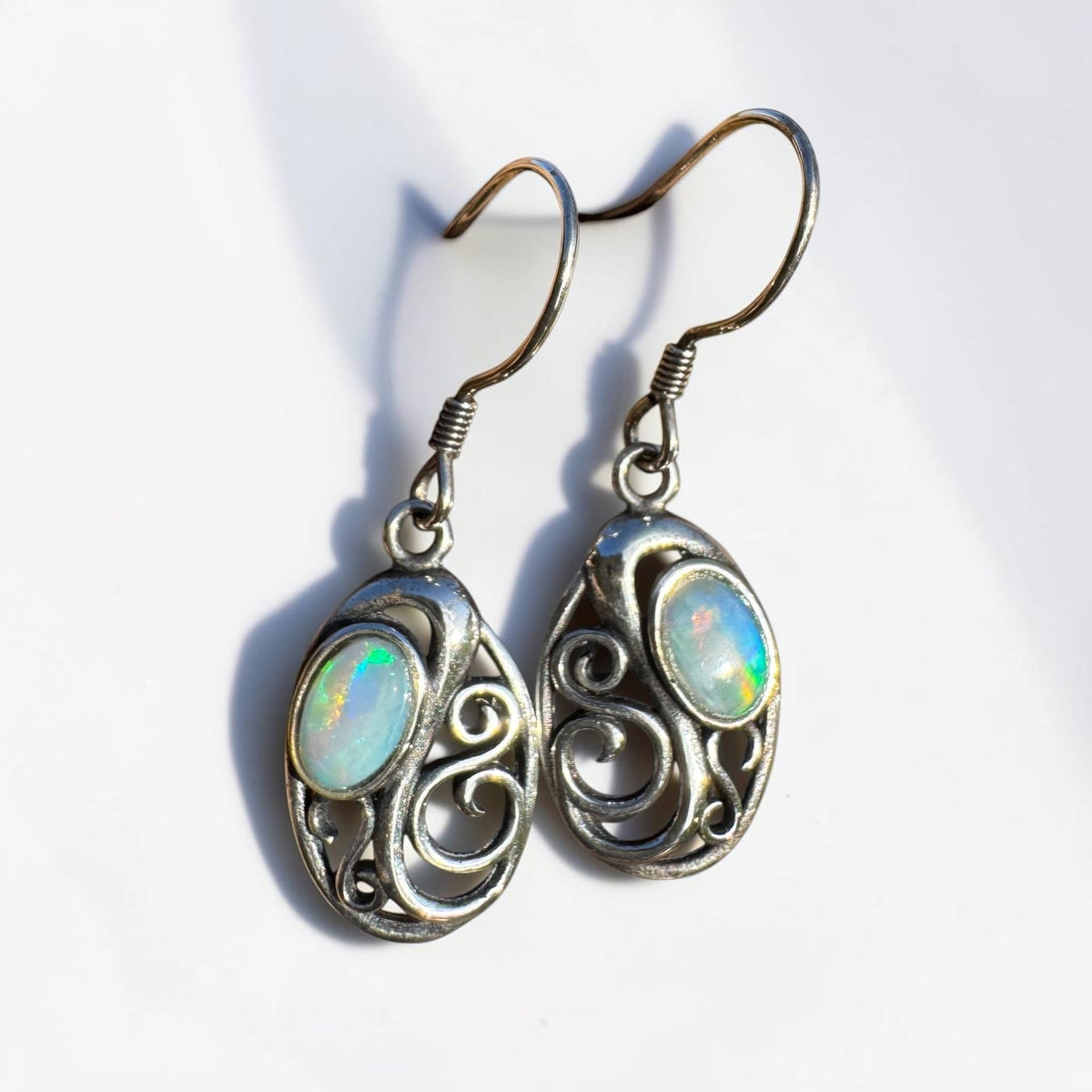 0.4ct Coober Pedy Opal Hook Earrings ~ 'Penneshaw Firelight' | 925 Sterling Silver | Solid Australian Opal