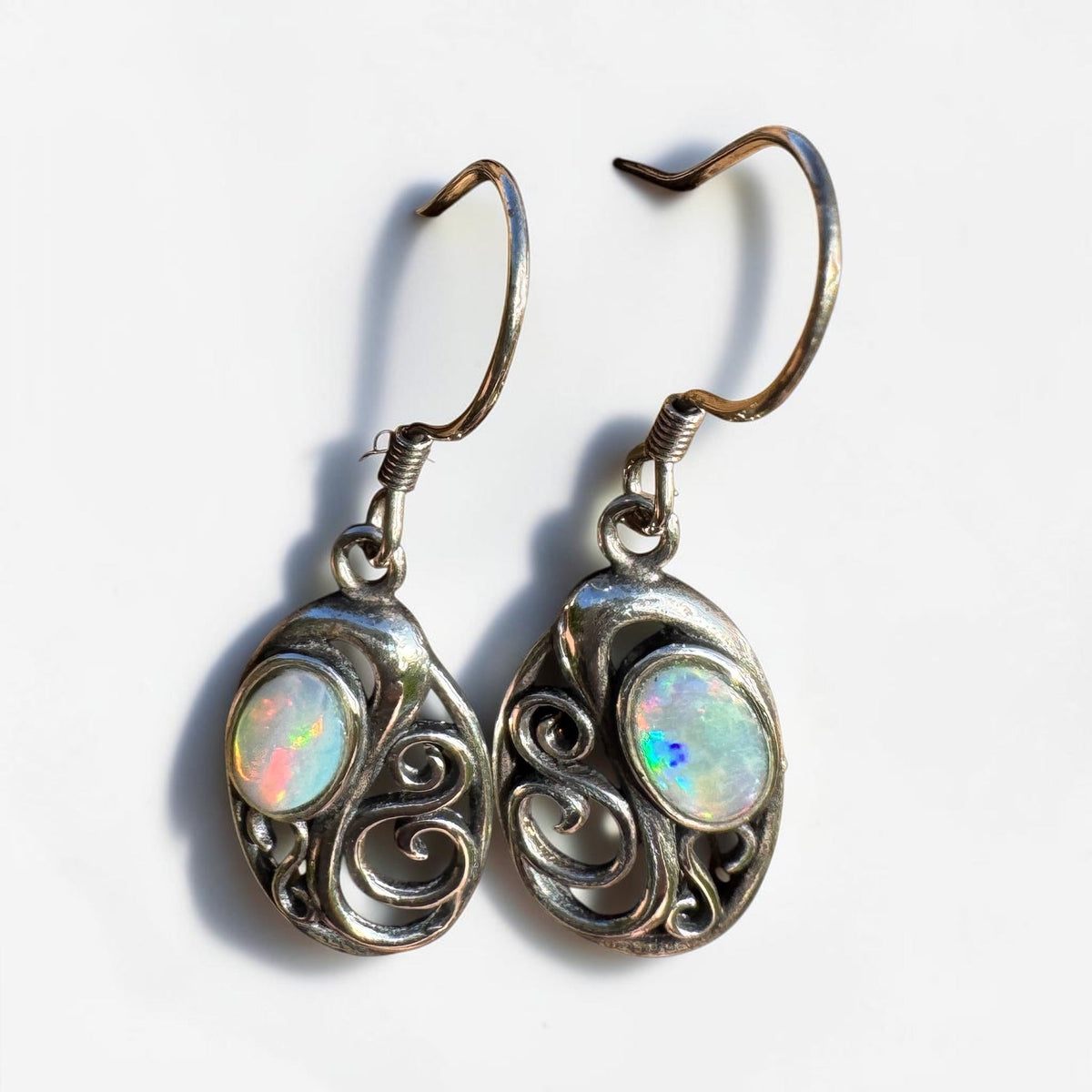 0.4ct Coober Pedy Opal Hook Earrings ~ 'Penneshaw Firelight' | 925 Sterling Silver | Solid Australian Opal
