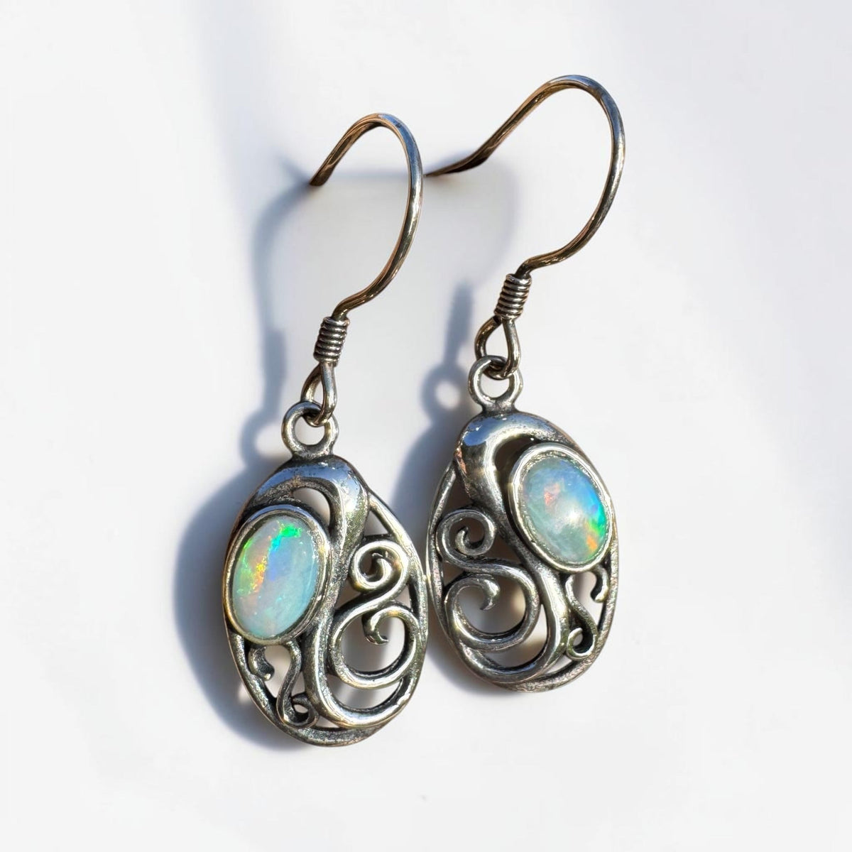 0.4ct Coober Pedy Opal Hook Earrings ~ 'Penneshaw Firelight' | 925 Sterling Silver | Solid Australian Opal
