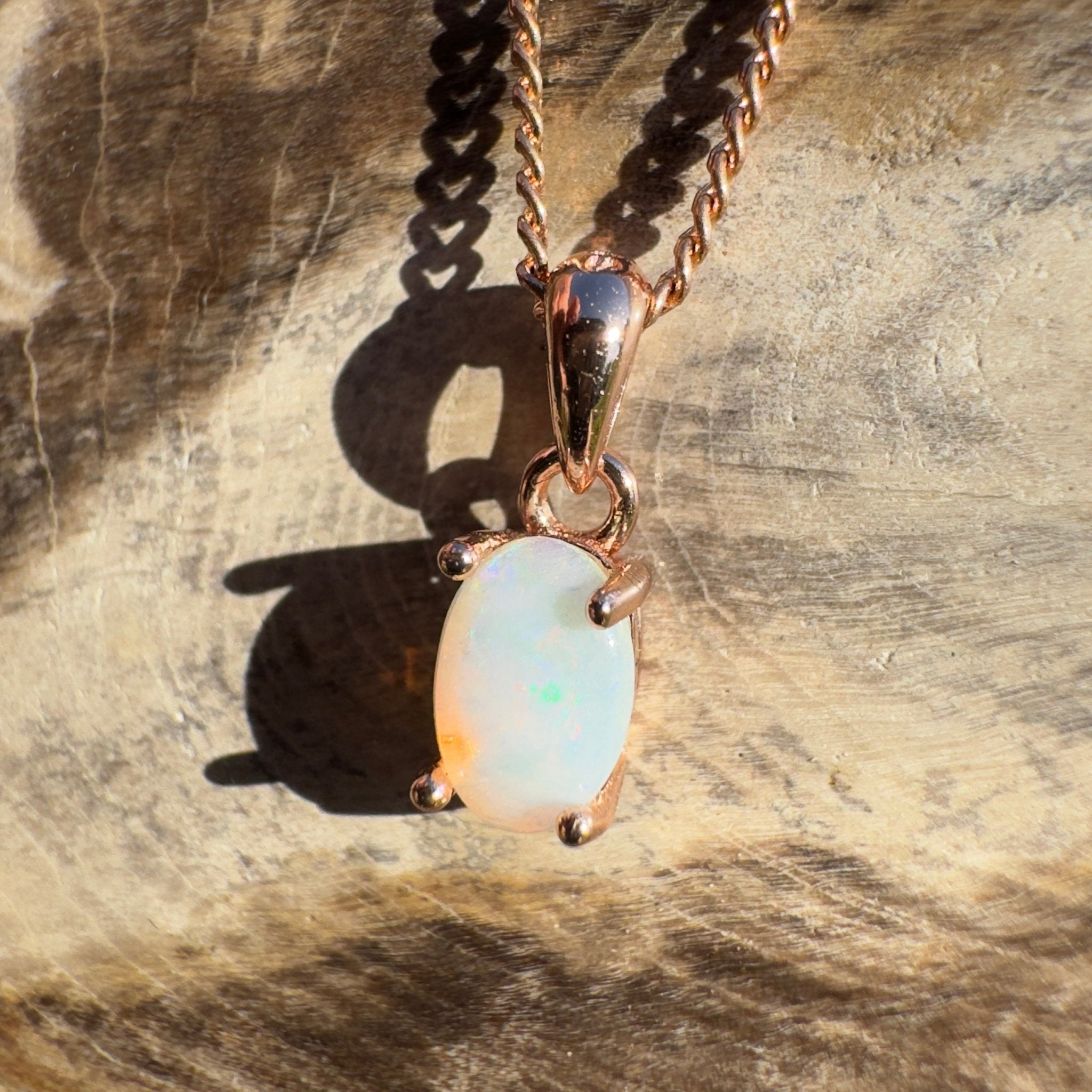 0.4ct Coober Pedy Opal Pendant Necklace ~ 'Broome Ember' | Rose Gold Coated 925 Sterling Silver | Solid Australian Opal