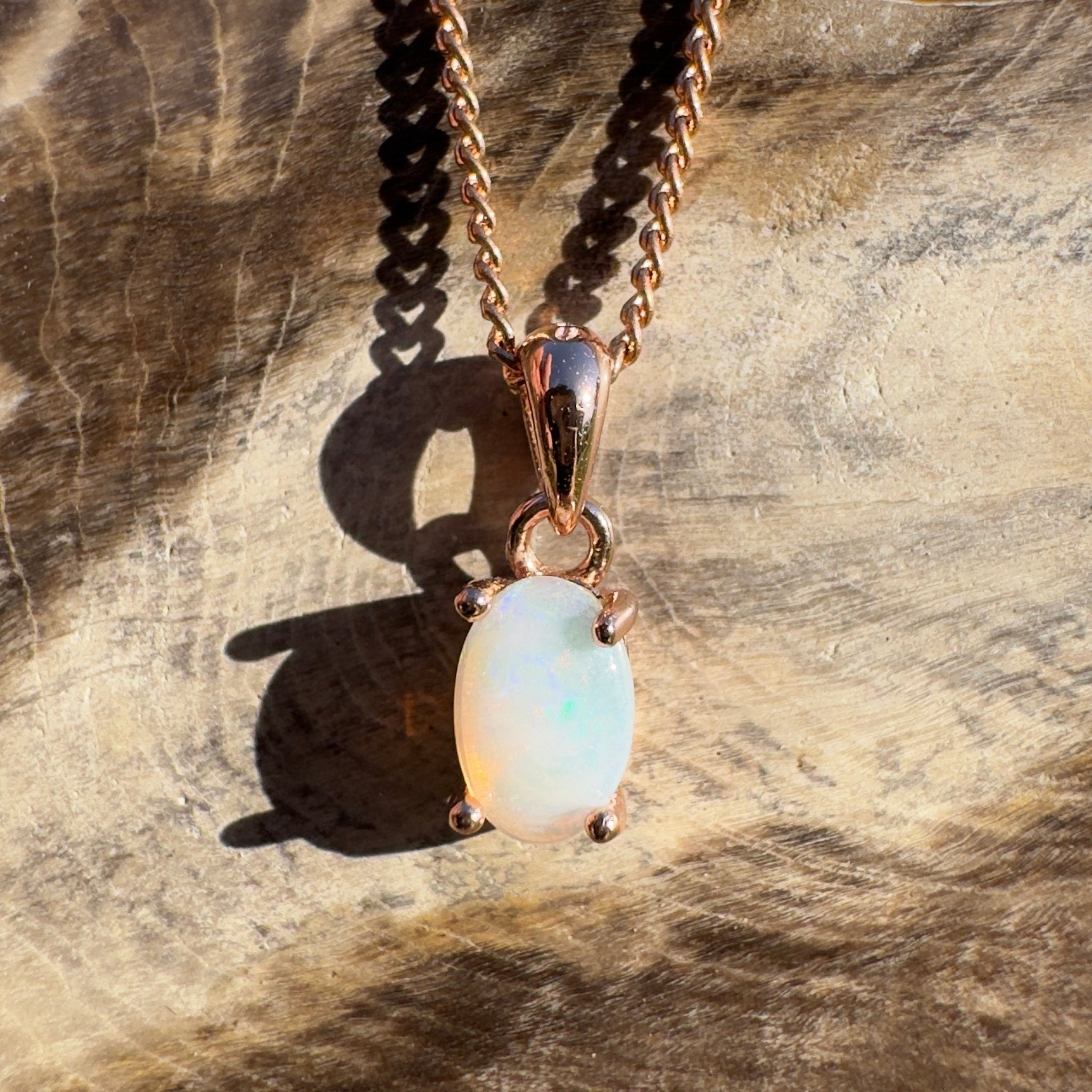 0.4ct Coober Pedy Opal Pendant Necklace ~ 'Broome Ember' | Rose Gold Coated 925 Sterling Silver | Solid Australian Opal