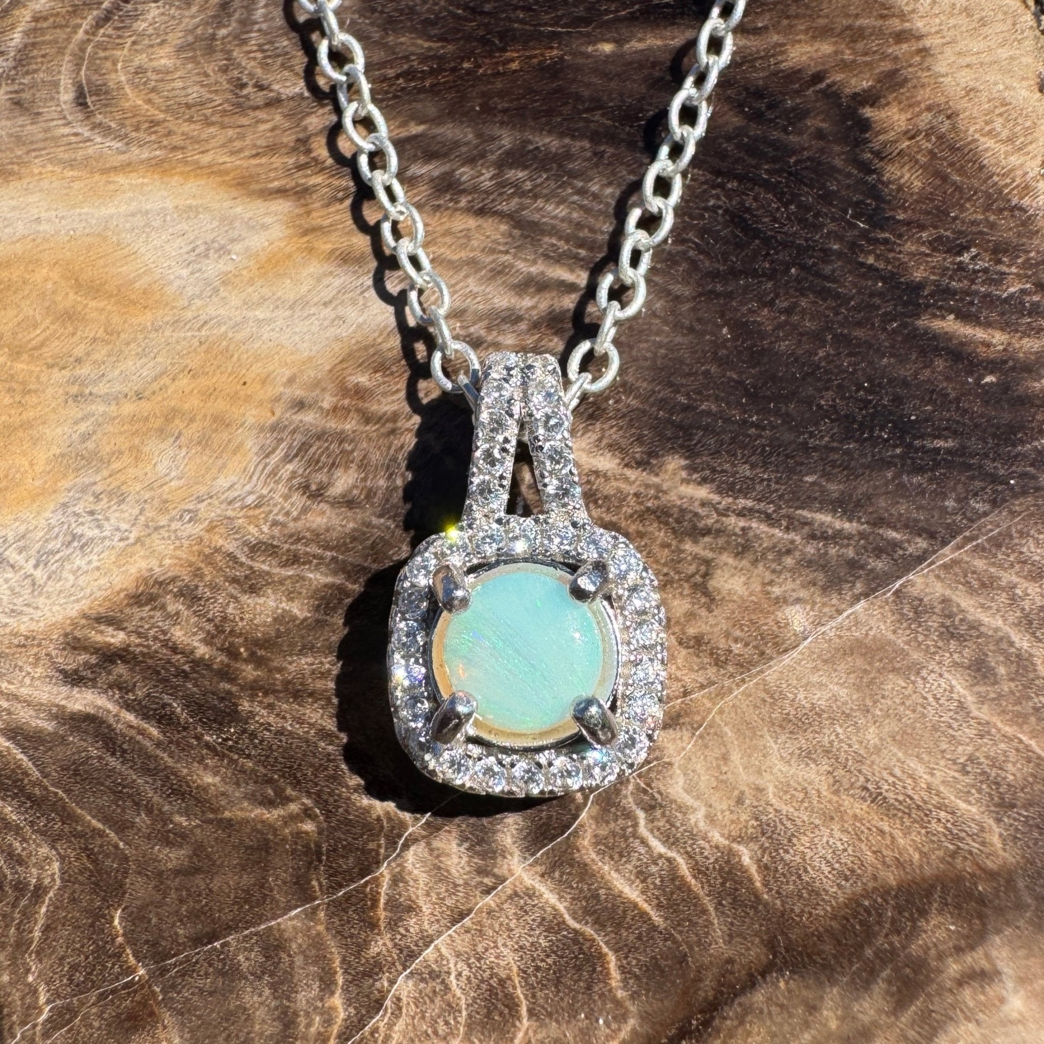 0.4ct Coober Pedy Opal Pendant Necklace ~ 'Cape Range Blue' | 925 Sterling Silver | Solid Australian Opal