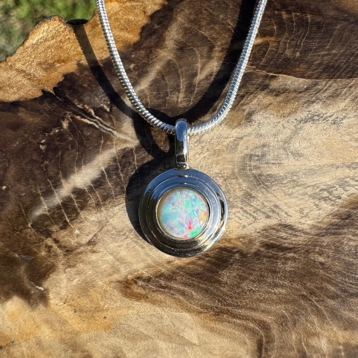 0.4ct Coober Pedy Opal Pendant Necklace ~ 'Charleville Gleam' | 925 Sterling Silver | Solid Australian Opal