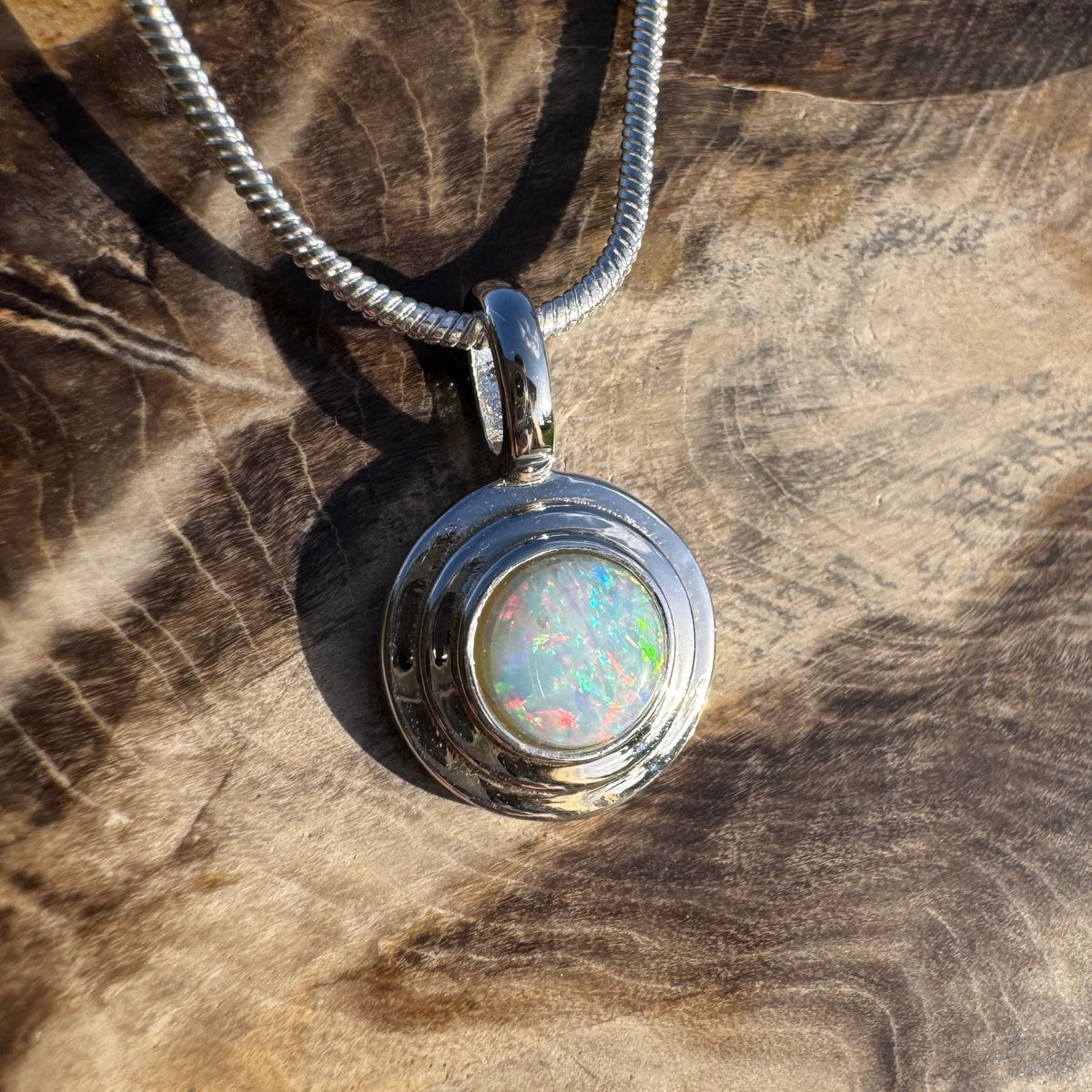 0.4ct Coober Pedy Opal Pendant Necklace ~ 'Charleville Gleam' | 925 Sterling Silver | Solid Australian Opal