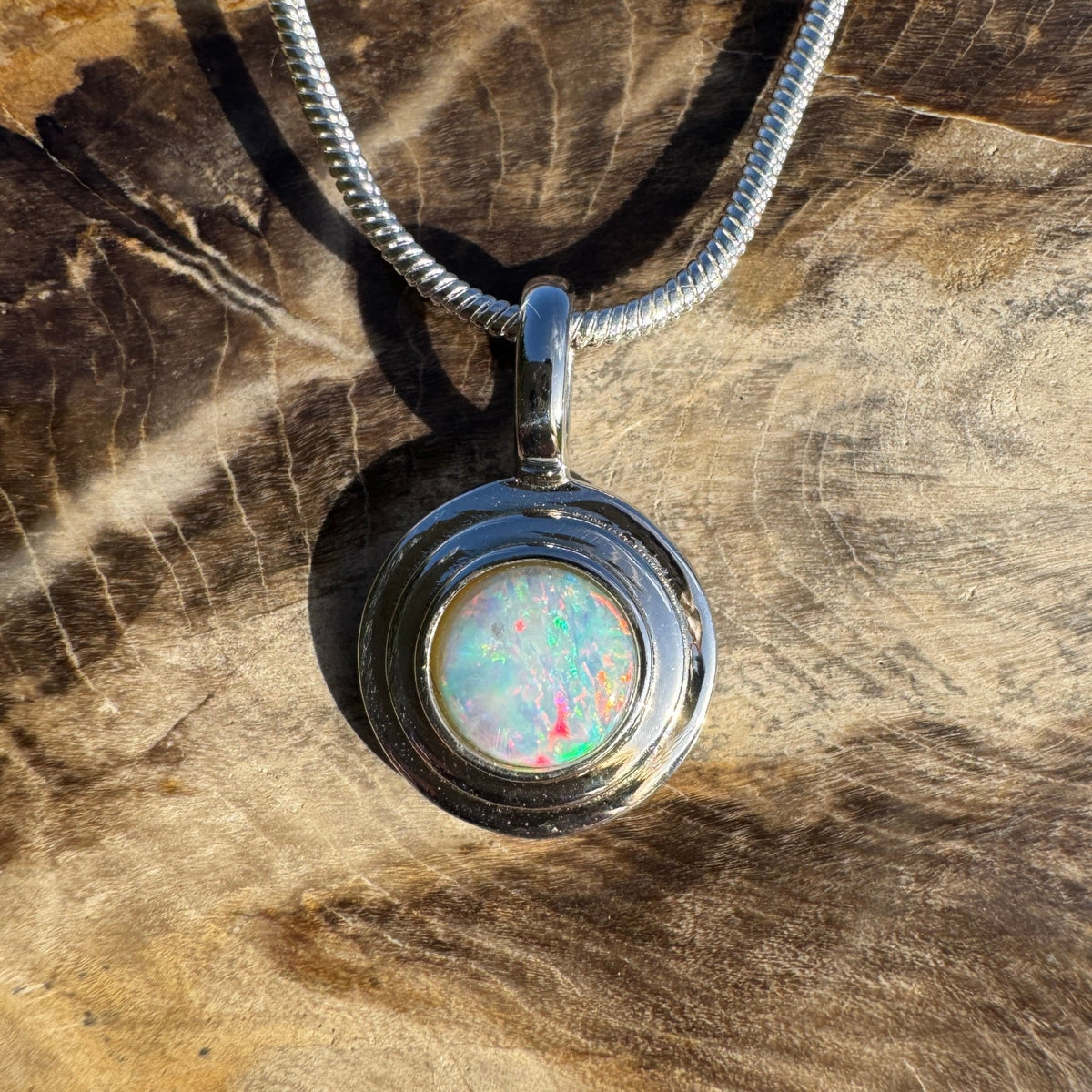 0.4ct Coober Pedy Opal Pendant Necklace ~ 'Charleville Gleam' | 925 Sterling Silver | Solid Australian Opal