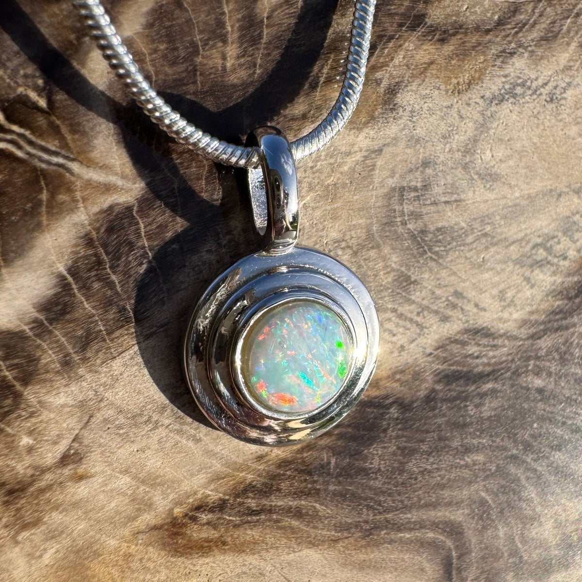 0.4ct Coober Pedy Opal Pendant Necklace ~ 'Charleville Gleam' | 925 Sterling Silver | Solid Australian Opal