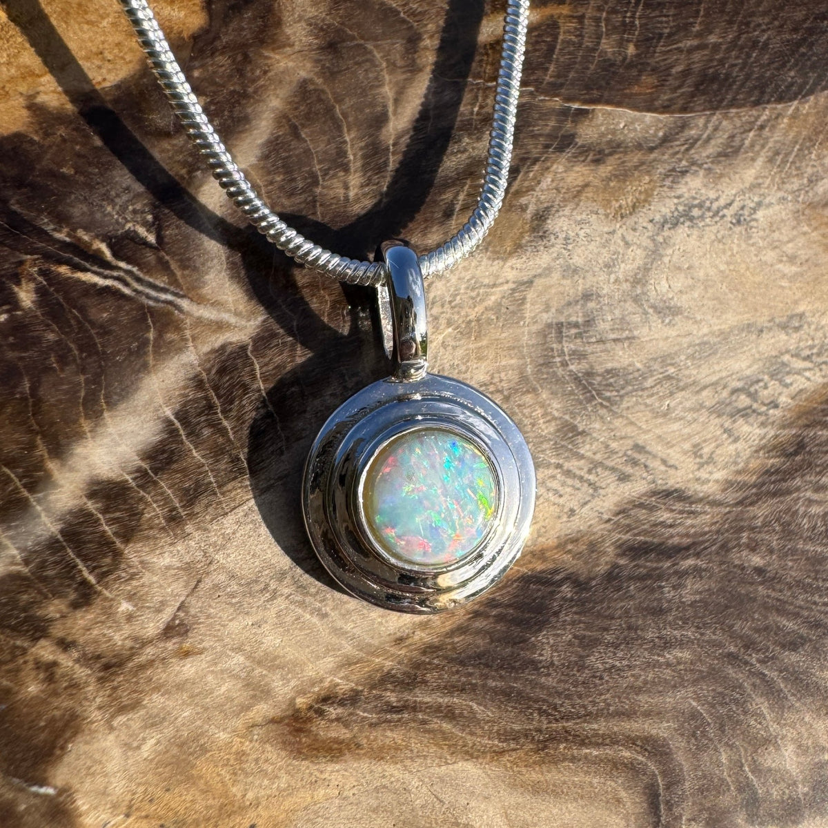 0.4ct Coober Pedy Opal Pendant Necklace ~ 'Charleville Gleam' | 925 Sterling Silver | Solid Australian Opal