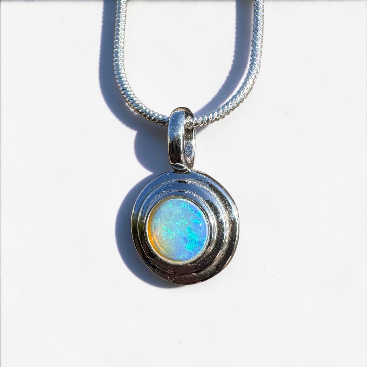 0.4ct Coober Pedy Opal Pendant Necklace ~ 'Cunnamulla Blue' | 925 Sterling Silver | Solid Australian Opal