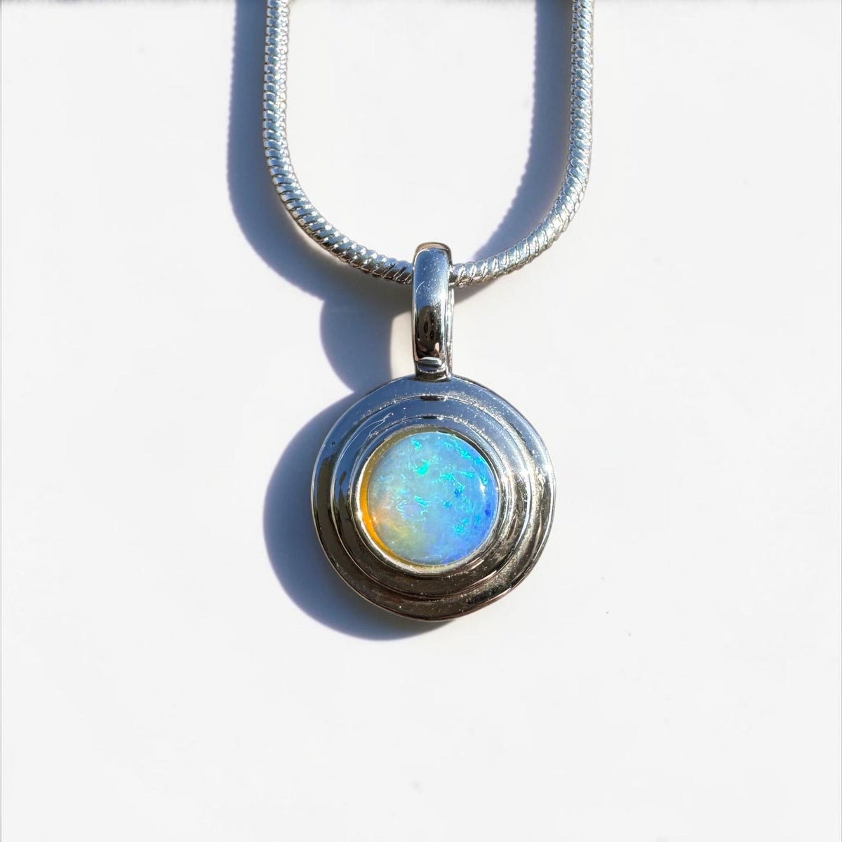 0.4ct Coober Pedy Opal Pendant Necklace ~ 'Cunnamulla Blue' | 925 Sterling Silver | Solid Australian Opal