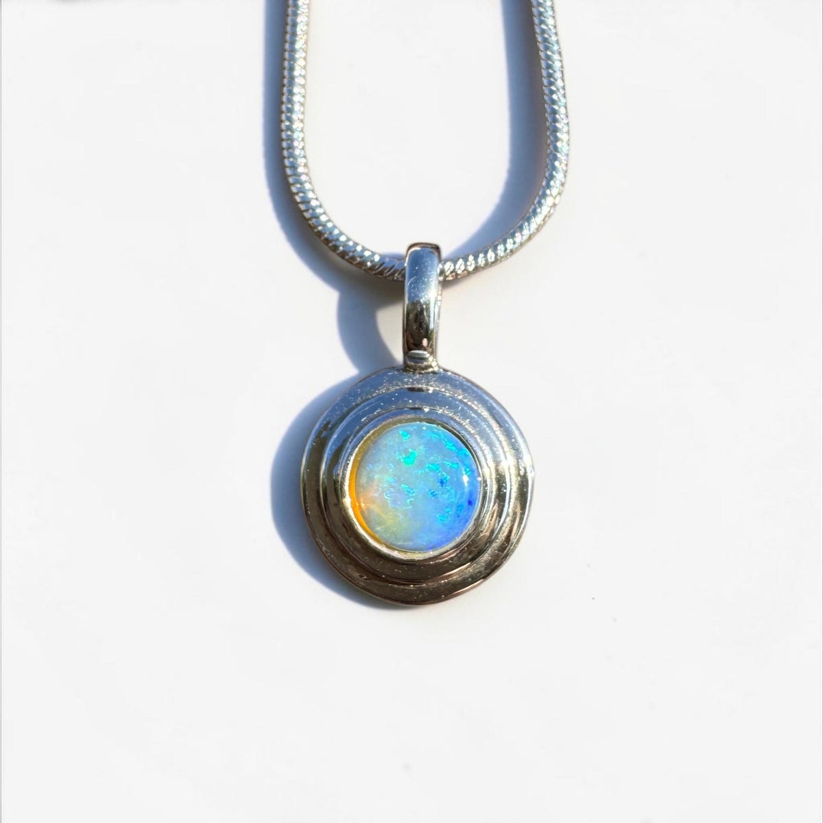 0.4ct Coober Pedy Opal Pendant Necklace ~ 'Cunnamulla Blue' | 925 Sterling Silver | Solid Australian Opal
